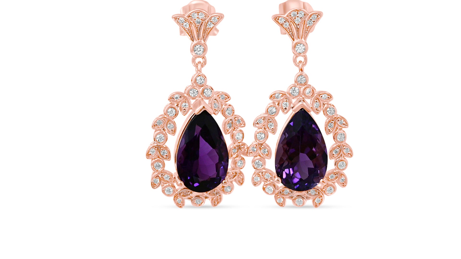 Statement-Making Amethyst Earrings: Pear-Shaped, 6 Carats, 18K Rose Gold Plated (PJC31633E)