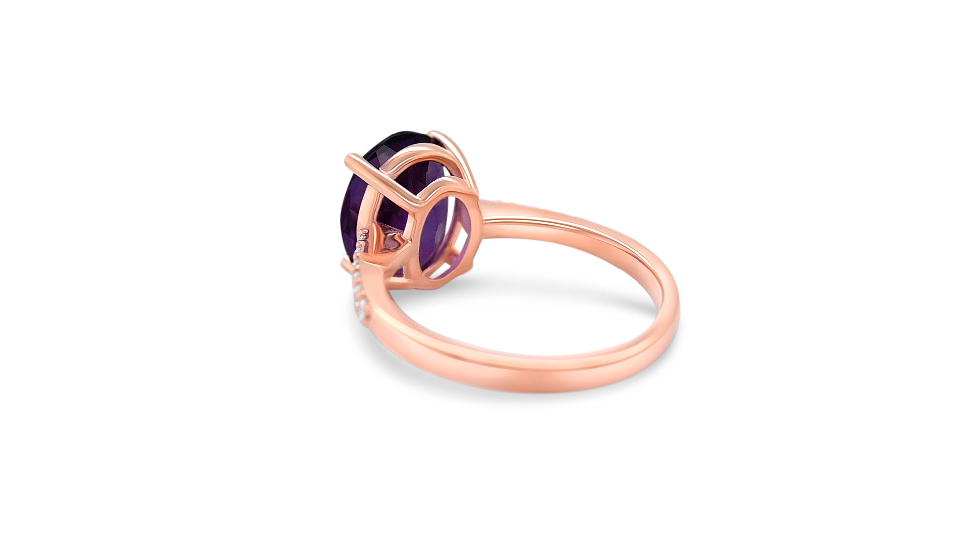 Oval Amethyst Halo Ring: A Stunning 11x9mm Gemstone with 18K Rose Gold Plating (PJC31649R)