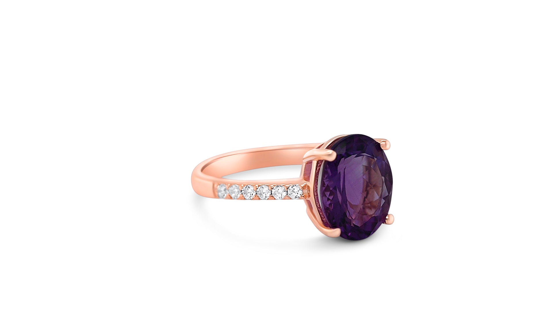 Oval Amethyst Halo Ring: A Stunning 11x9mm Gemstone with 18K Rose Gold Plating (PJC31649R)