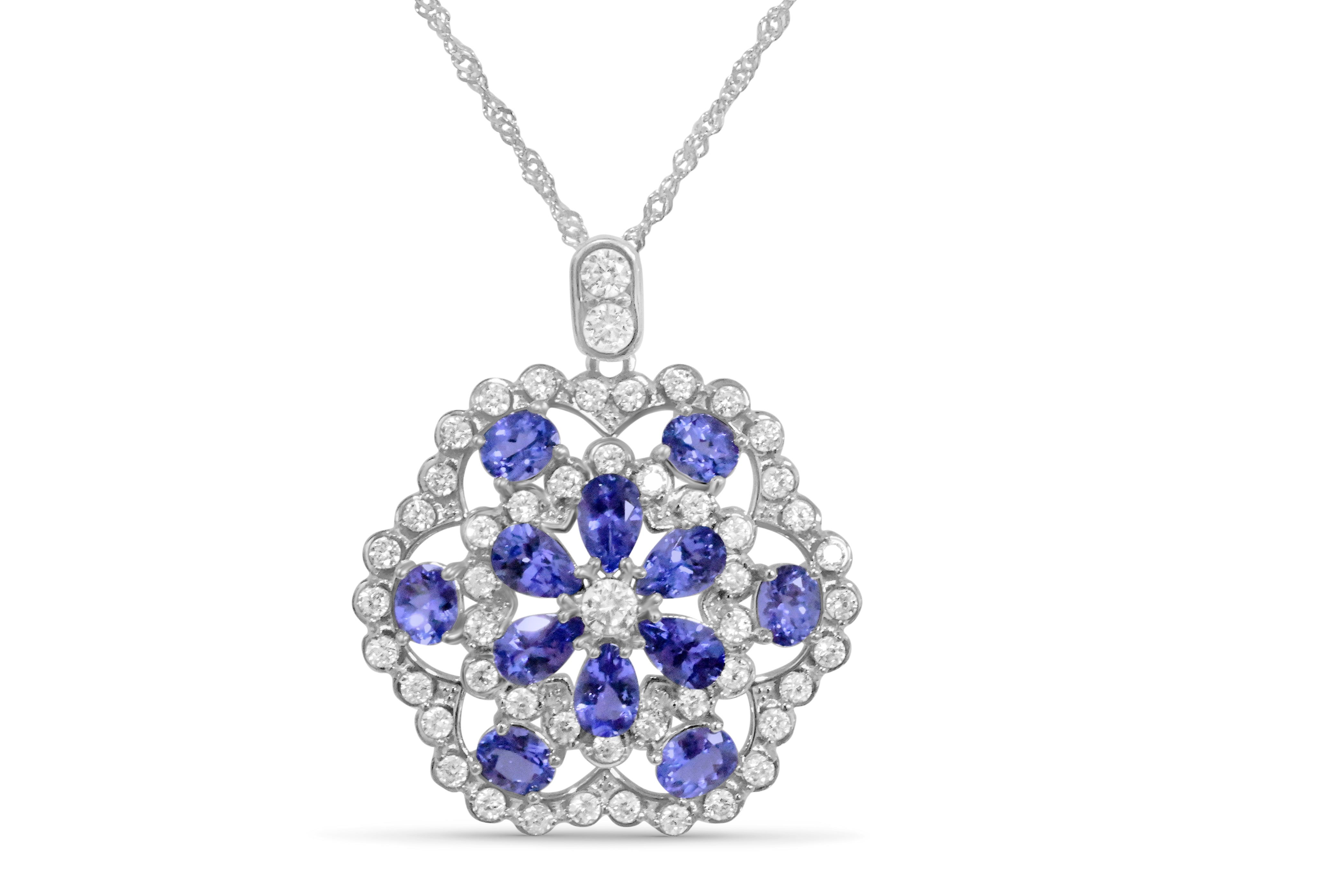 Cluster Tanzanite Pendant with 6 Pear-Shaped Stones in 925 Sterling Silver (PJC31655P)