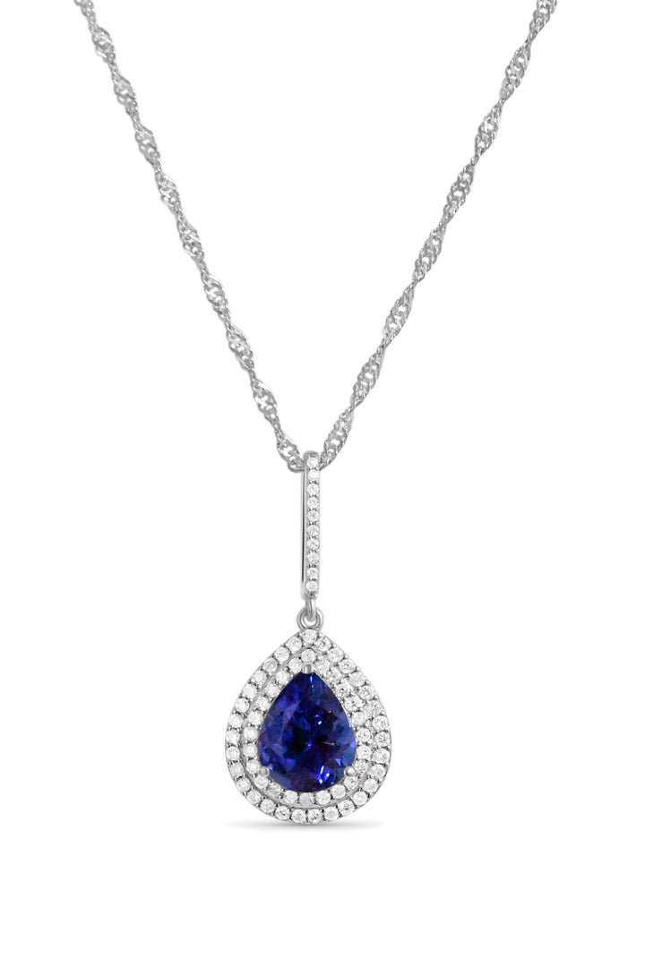 Halo Tanzanite Pendant in 925 Sterling Silver - 9x7 mm Pear Gemstone (1 Stone) (PJC31661P) - Halo Tanzanite Pendant in 925 Sterling Silver - 9x7 mm Pear Gemstone (1 Stone) (PJC31661P)