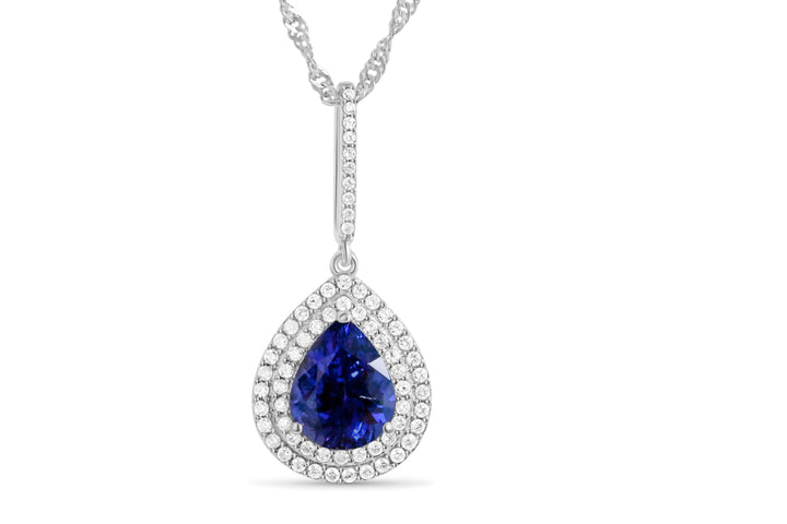 Halo Tanzanite Pendant in 925 Sterling Silver - 9x7 mm Pear Gemstone (1 Stone) (PJC31661P)