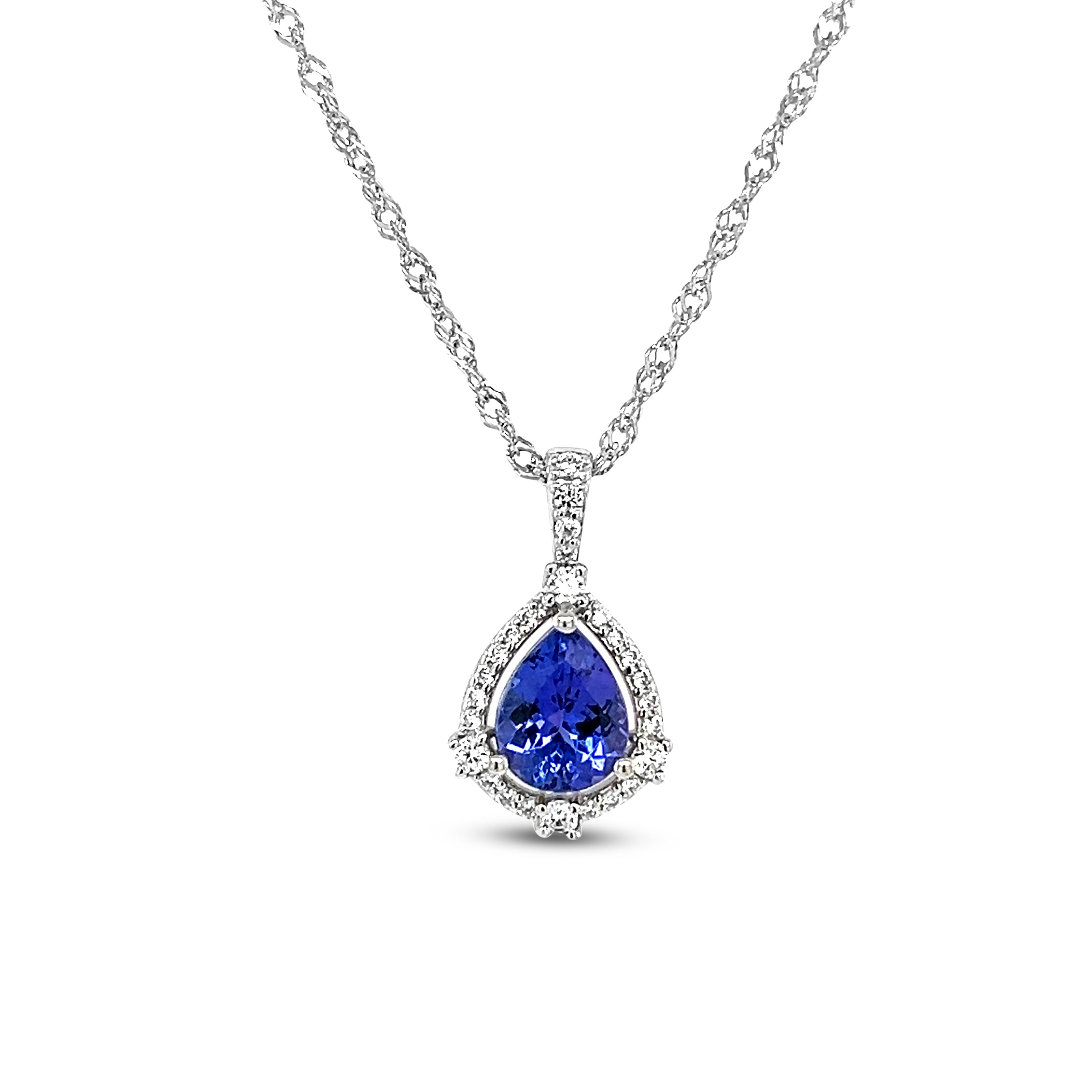Halo Tanzanite Pendant in 925 Sterling Silver - 9x7 mm Pear Gemstone (1 Stone) (PJC31661P)