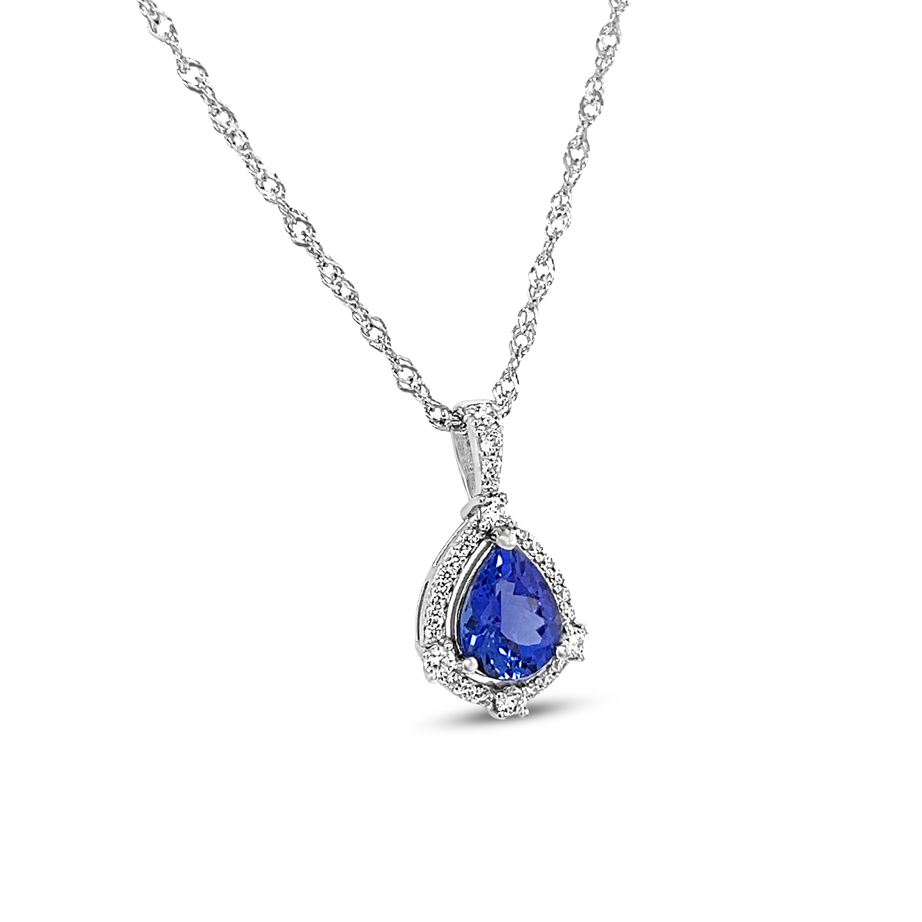Halo Tanzanite Pendant in 925 Sterling Silver - 9x7 mm Pear Gemstone (1 Stone) (PJC31661P)