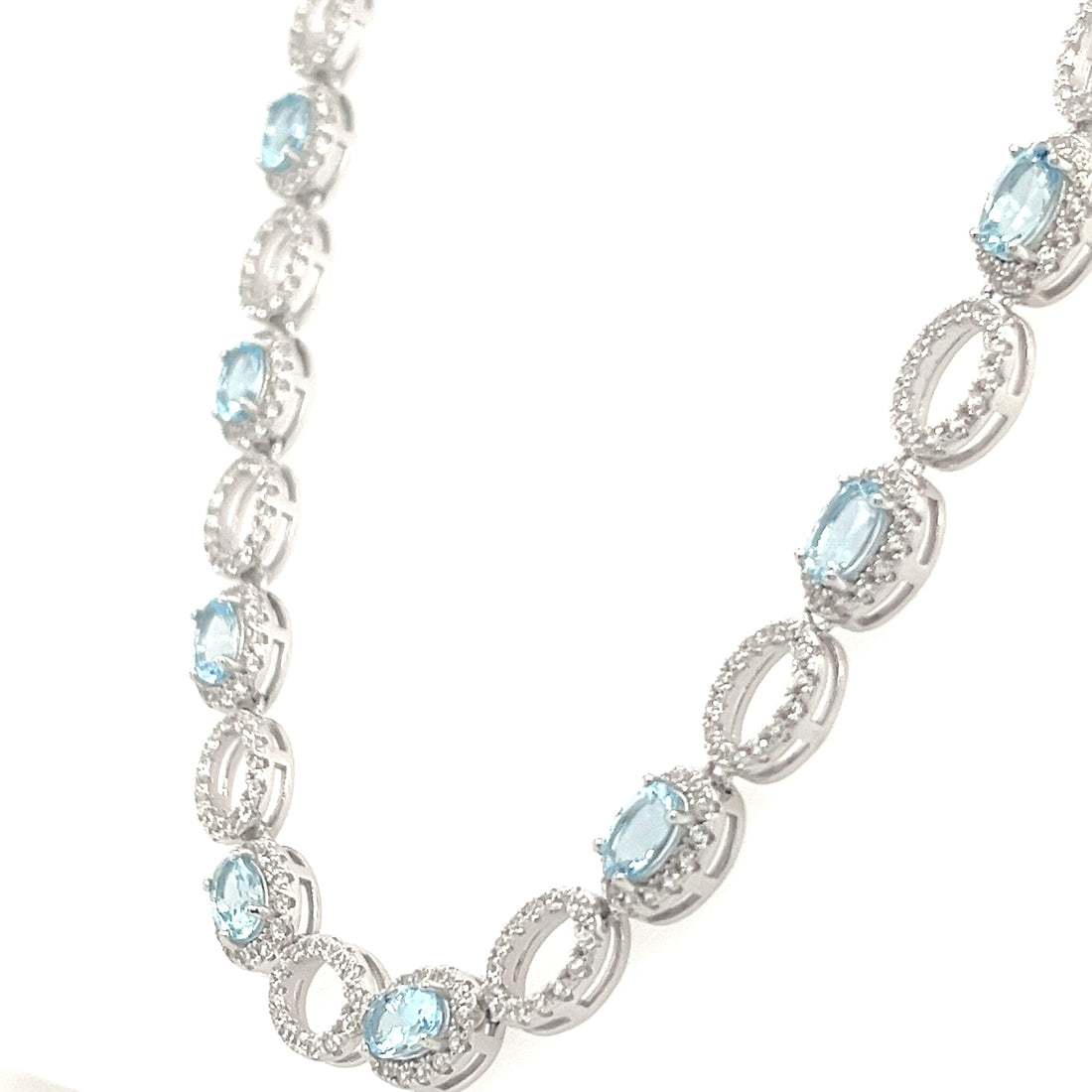 28 Aquamarine Necklace - 925 Sterling Silver, Rhodium Plated (PJC32775N)