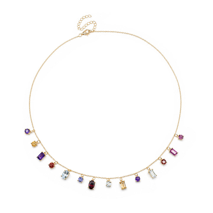 Natural Tanzanite & Multi-Gemstone Drop Necklace in 18K Yellow Gold Plated 925 Sterling Silver - Natural Tanzanite & Multi-Gemstone Drop Necklace in 18K Yellow Gold Plated 925 Sterling Silver