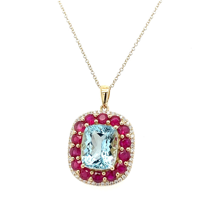 14K Yellow Gold Necklace with Cushion-Cut Aqua Stone – 3.76 Carats of Timeless Beauty (PJC34163P) - 14K Yellow Gold Necklace with Cushion-Cut Aqua Stone – 3.76 Carats of Timeless Beauty (PJC34163P)
