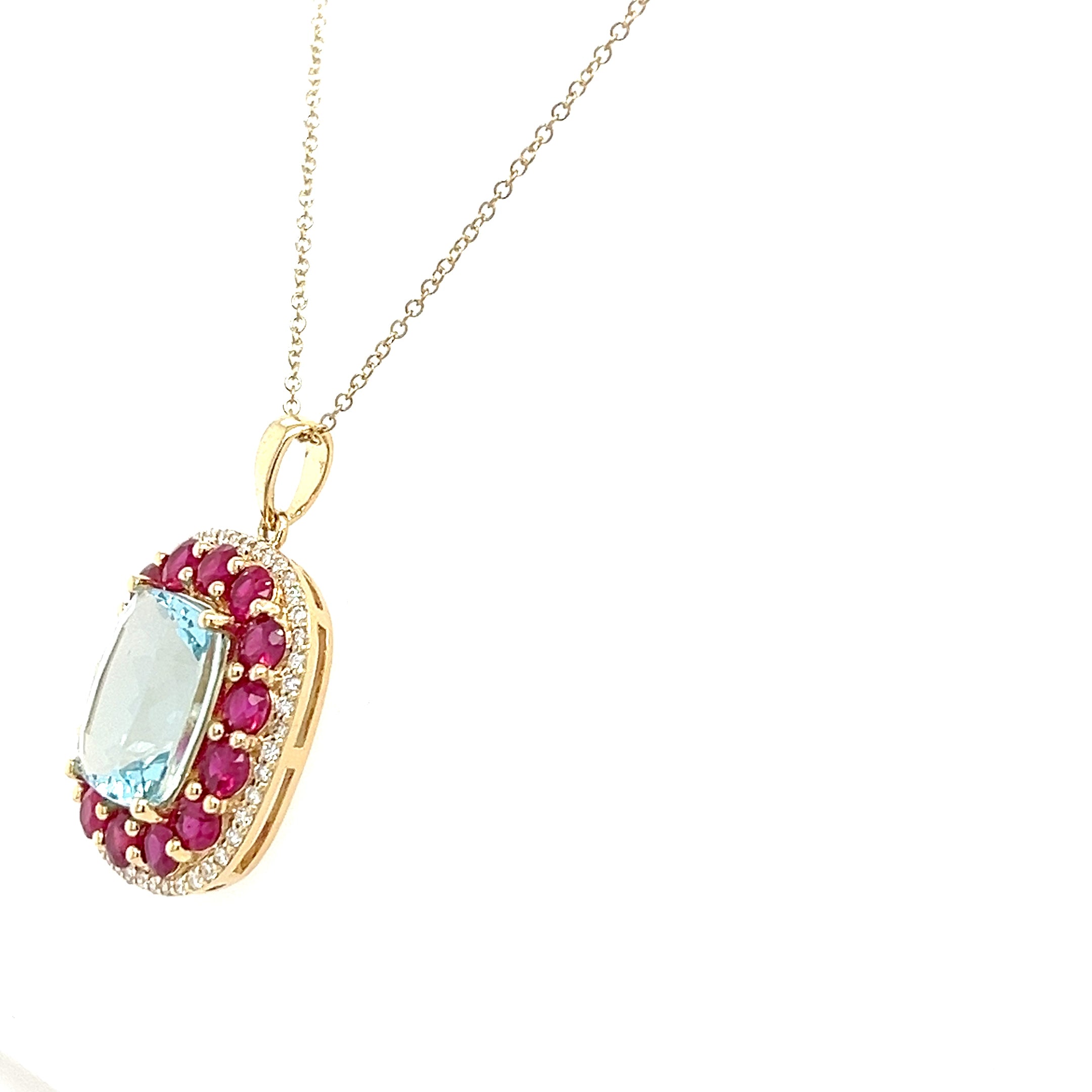 14K Yellow Gold Necklace with Cushion-Cut Aqua Stone – 3.76 Carats of Timeless Beauty (PJC34163P)