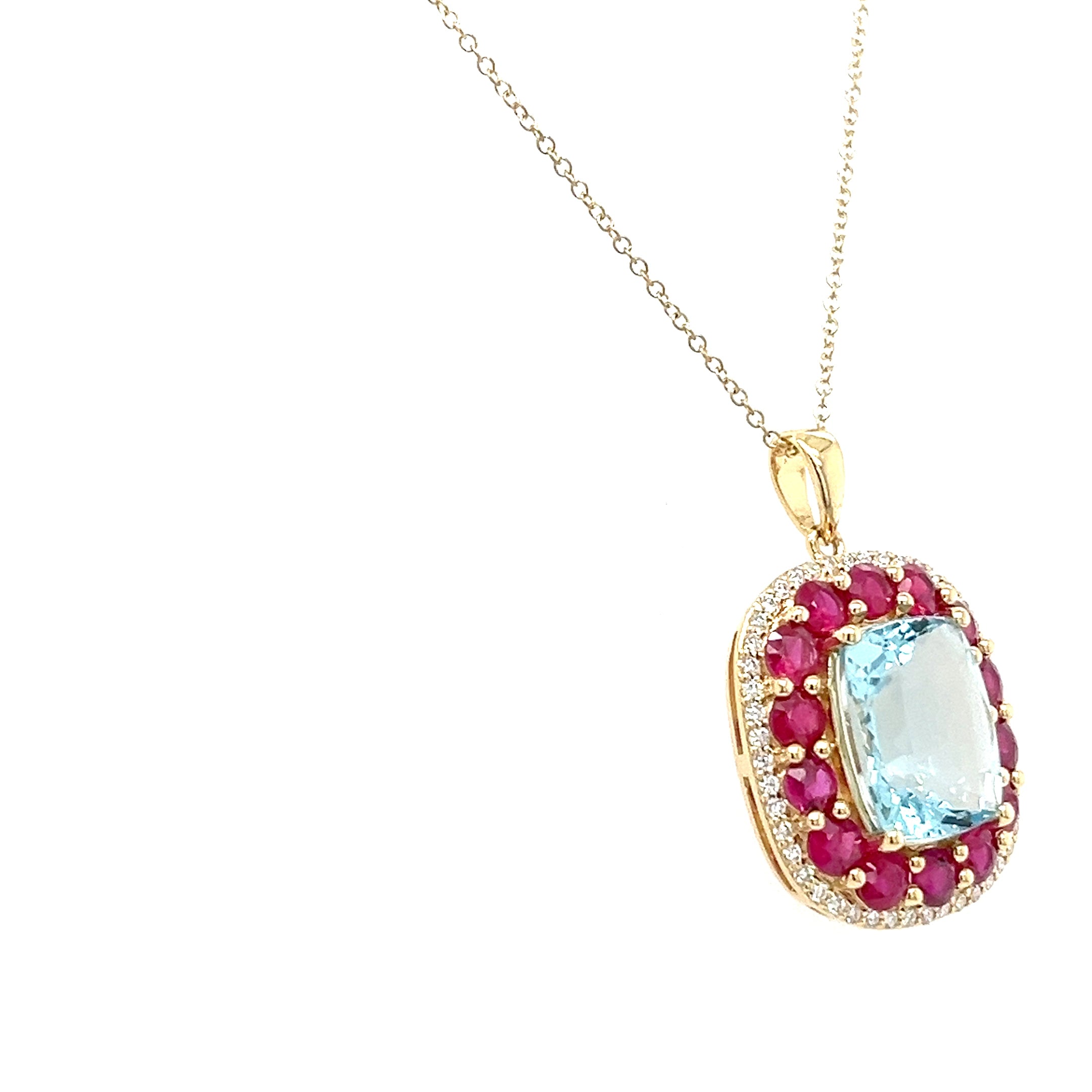 14K Yellow Gold Necklace with Cushion-Cut Aqua Stone – 3.76 Carats of Timeless Beauty (PJC34163P)