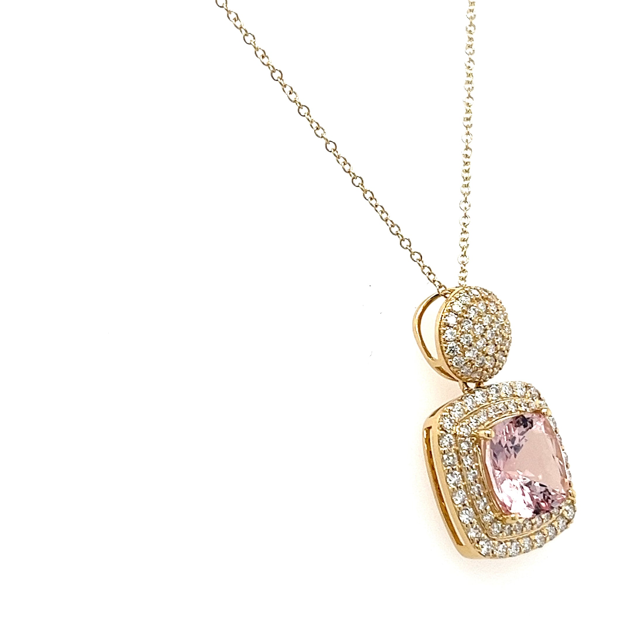 14K Yellow Gold Necklace with Cushion-Cut Pink Morganite – 1.95 Carats of Timeless Beauty (PJC34164P)