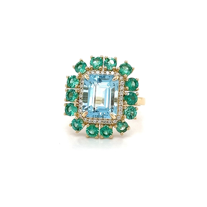 14K Yellow Gold Ring with 3.1 Carat Octagon-Cut Aqua Gemstone (PJC34166R) - 14K Yellow Gold Ring with 3.1 Carat Octagon-Cut Aqua Gemstone (PJC34166R)