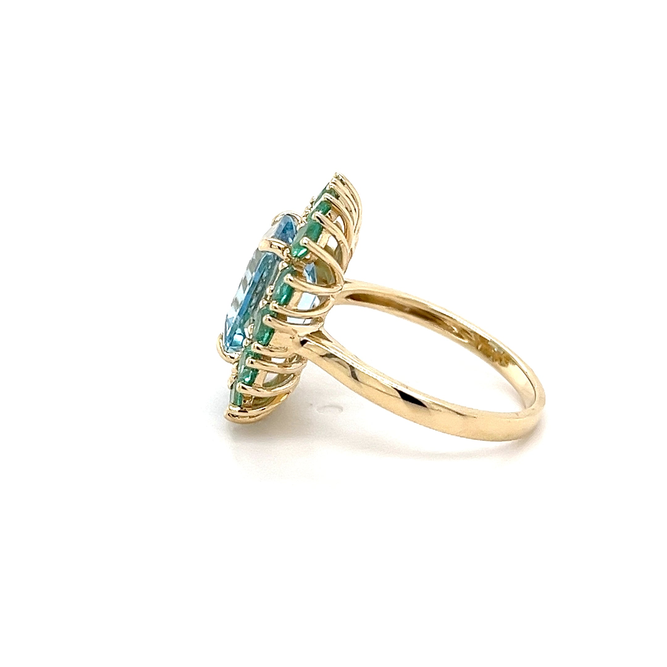 14K Yellow Gold Ring with 3.1 Carat Octagon-Cut Aqua Gemstone (PJC34166R)
