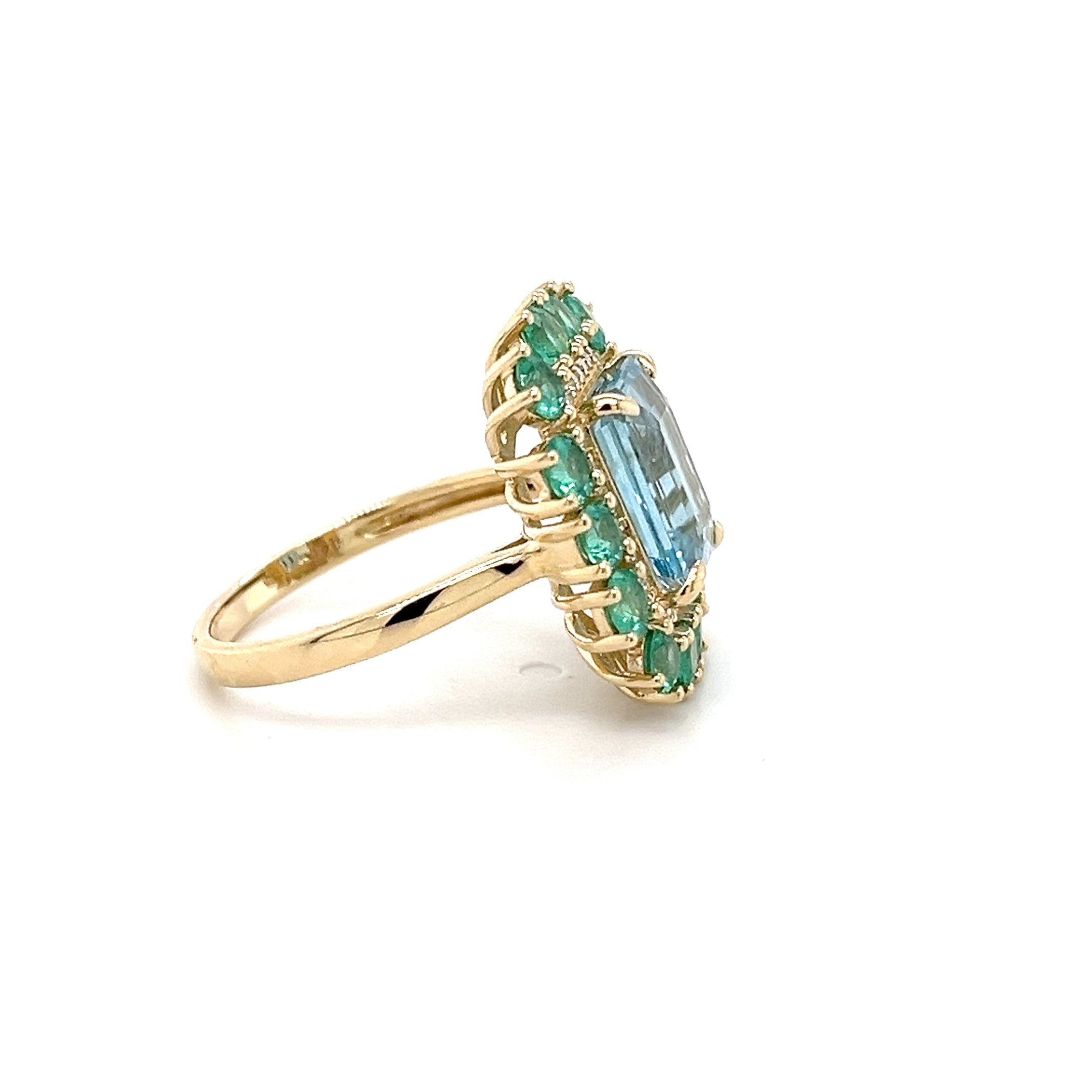 14K Yellow Gold Ring with 3.1 Carat Octagon-Cut Aqua Gemstone (PJC34166R)