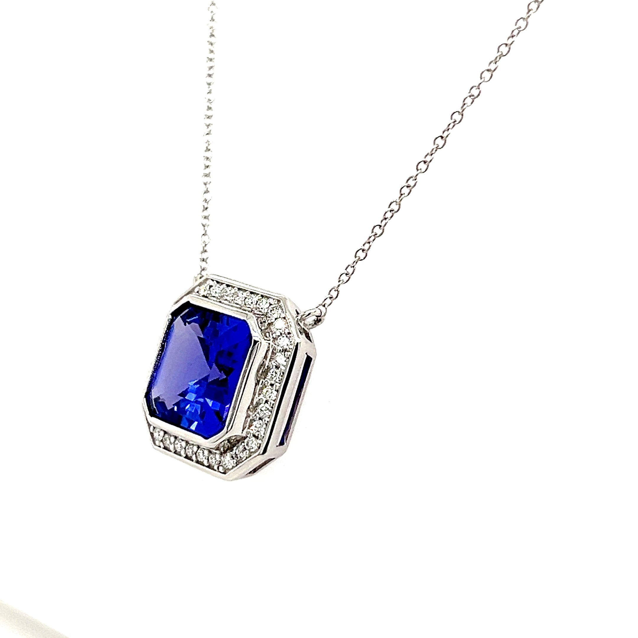 14K White Gold  Necklace with 3.31 Carat Octagon-Cut Tanzanite – Rhodium Plated (PJC34176P)