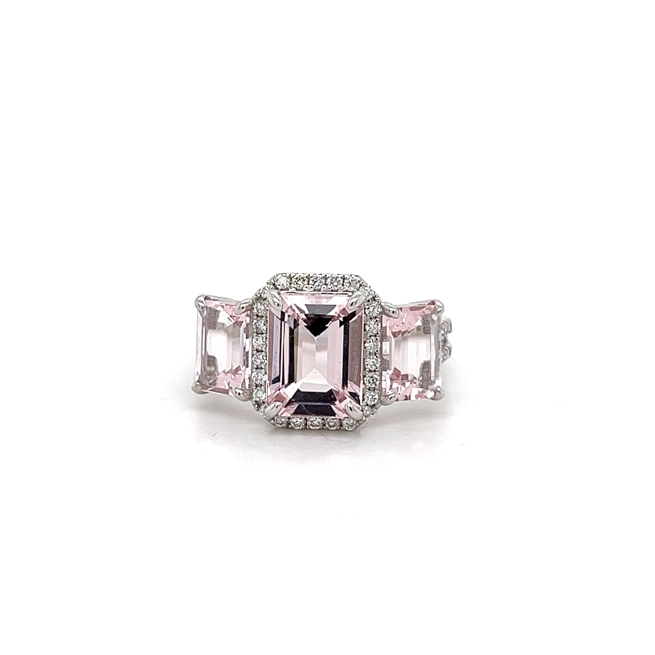 14K White Gold Ring with 1.89 Carat Octagon-Cut Pink Morganite Gemstone (PJC34178R)