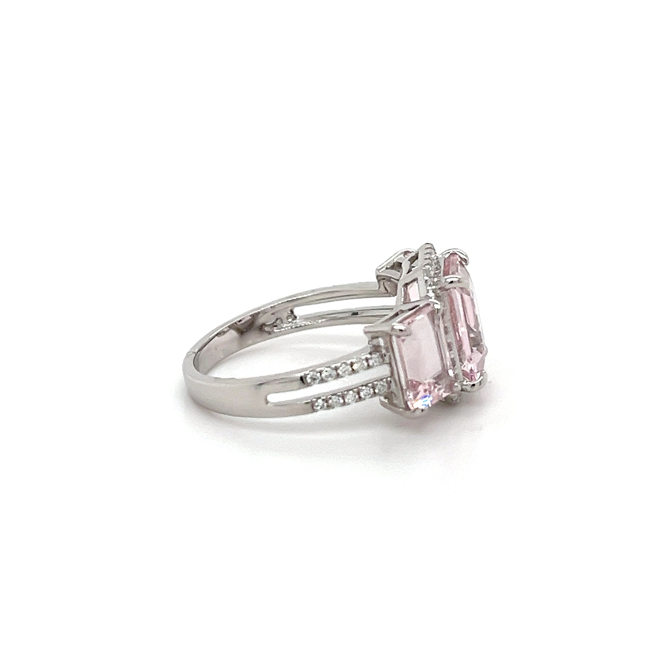 14K White Gold Ring with 1.89 Carat Octagon-Cut Pink Morganite Gemstone (PJC34178R)