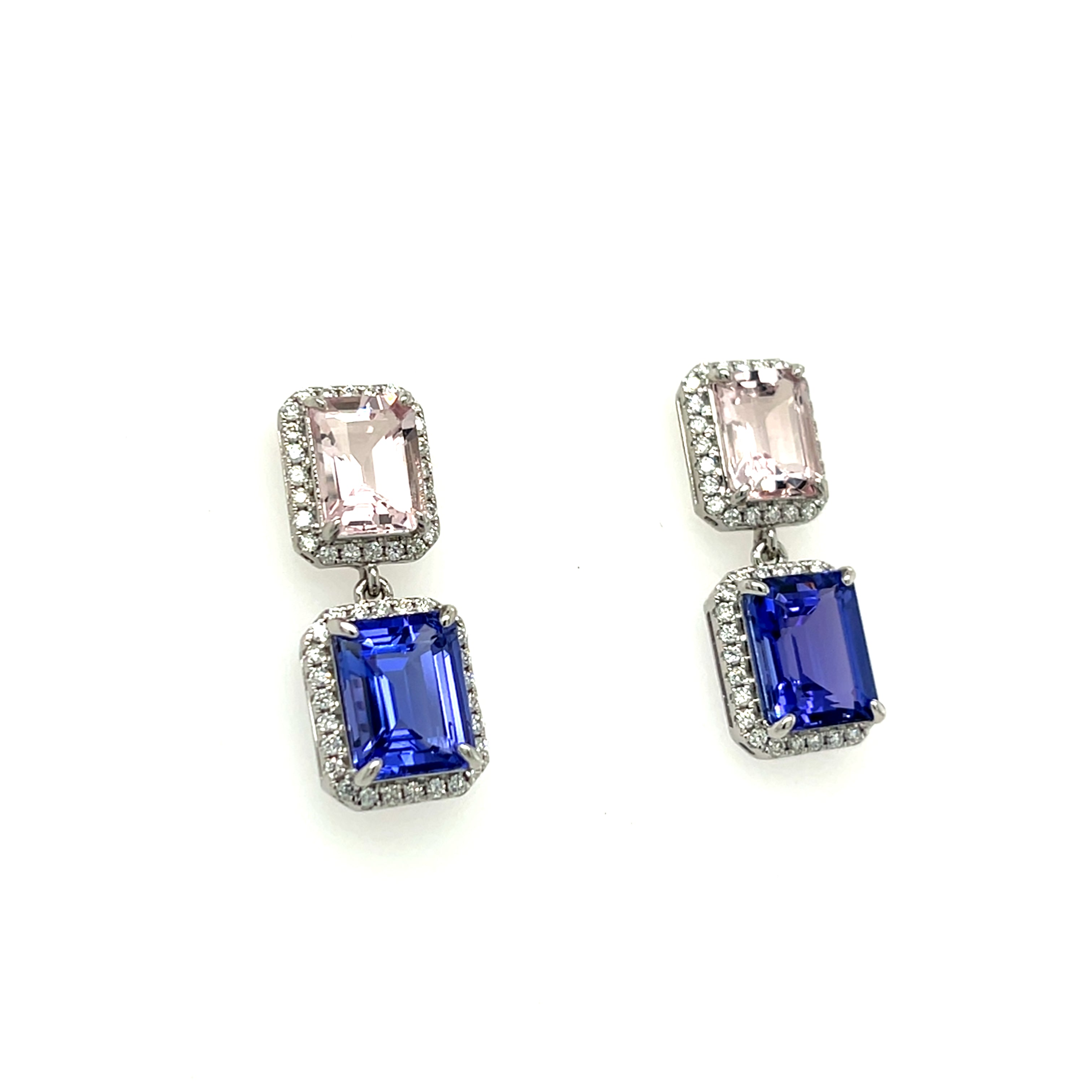 Luxurious  14K White Gold Rhodium-Plated Octagon-Cut Tanzanite Earrings – 5.18 Carats of Elegance (PJC34179E)