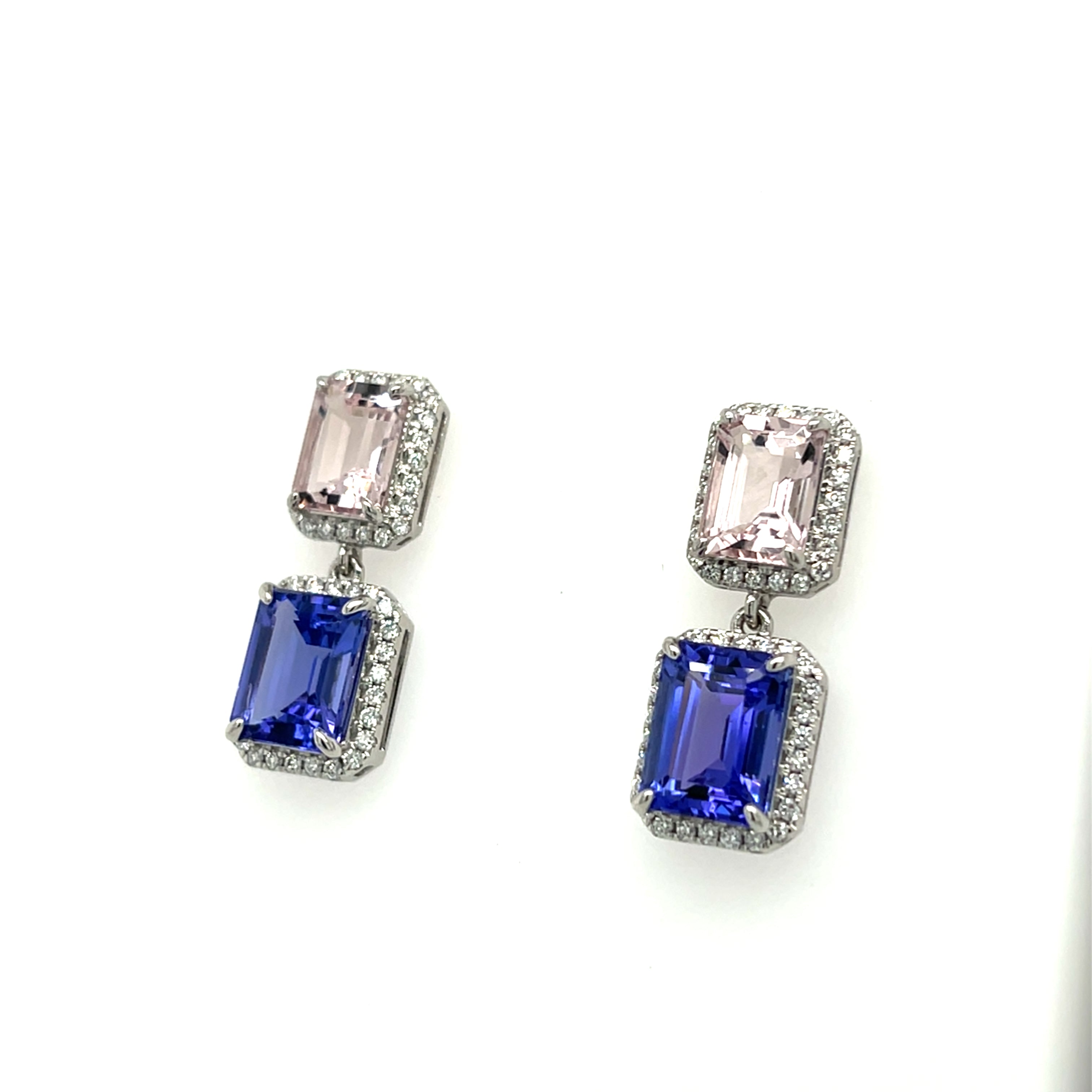 Luxurious  14K White Gold Rhodium-Plated Octagon-Cut Tanzanite Earrings – 5.18 Carats of Elegance (PJC34179E)