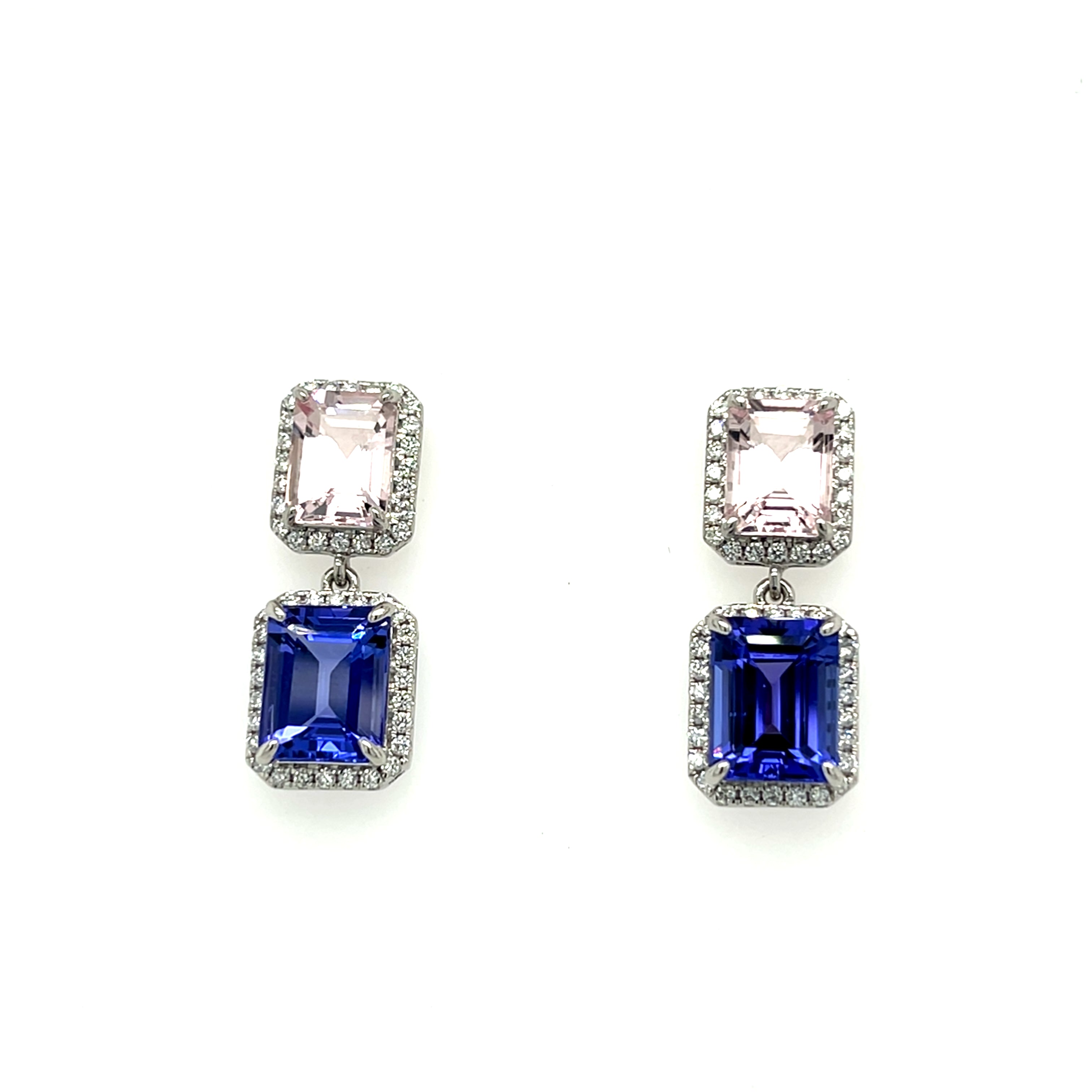 Luxurious  14K White Gold Rhodium-Plated Octagon-Cut Tanzanite Earrings – 5.18 Carats of Elegance (PJC34179E)