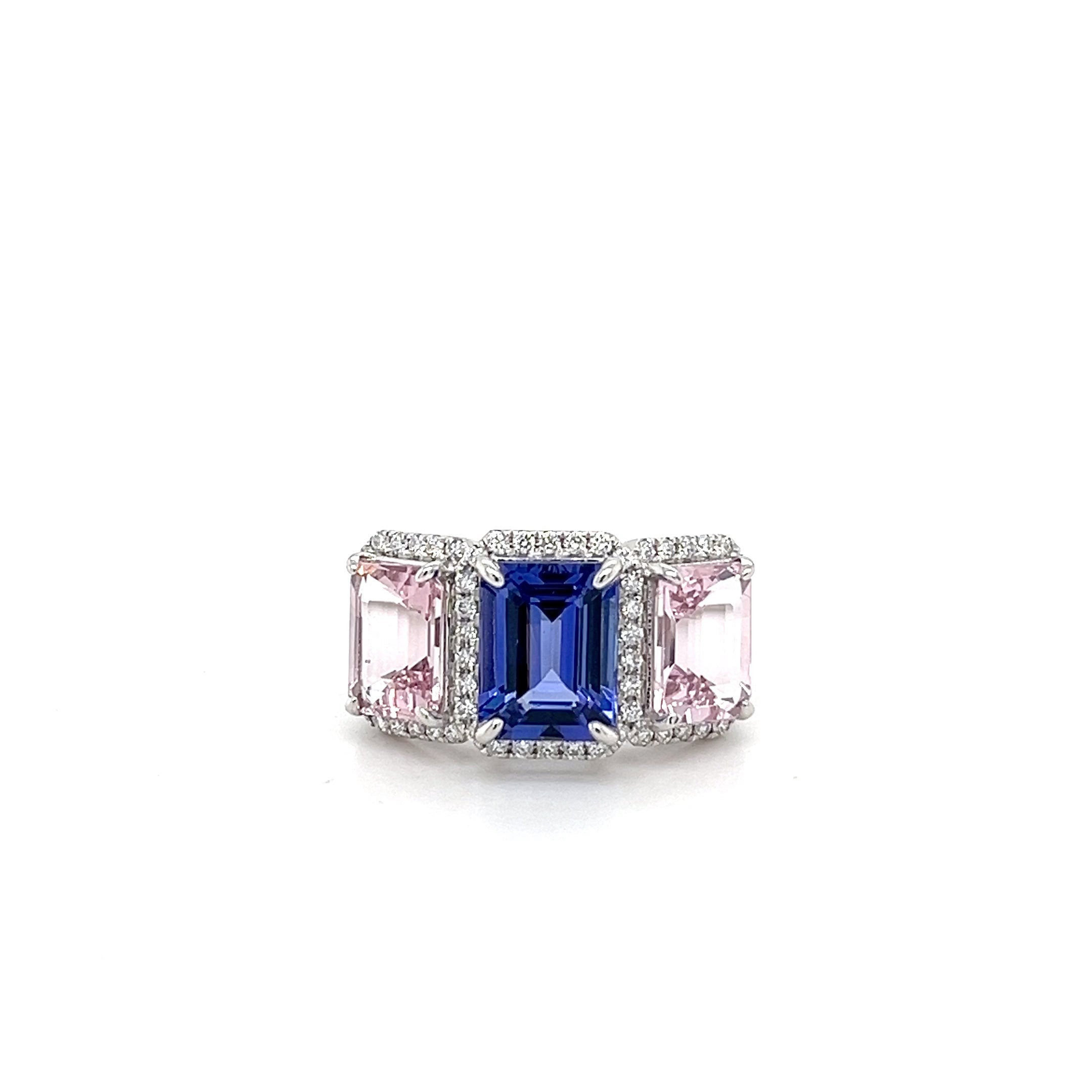 14K White Gold Ring with 2.4 Carat Octagon-Cut Pink Morganite Gemstone (PJC34179R)