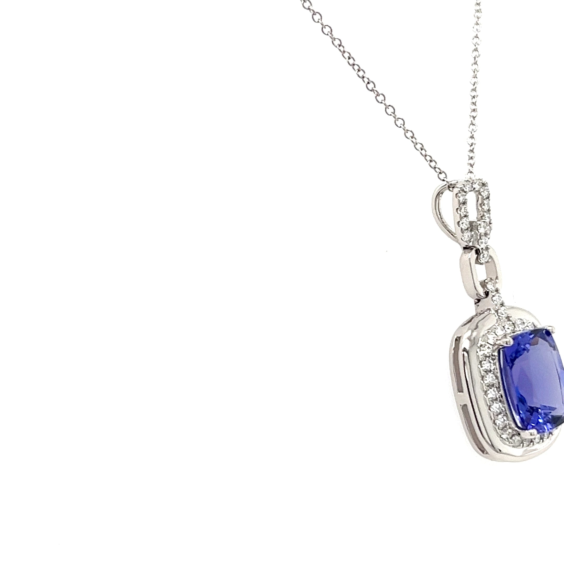 14K White Gold  Necklace with Cushion-Cut Tanzanite – 2.49 Carats, Rhodium Plated (PJC34180P)