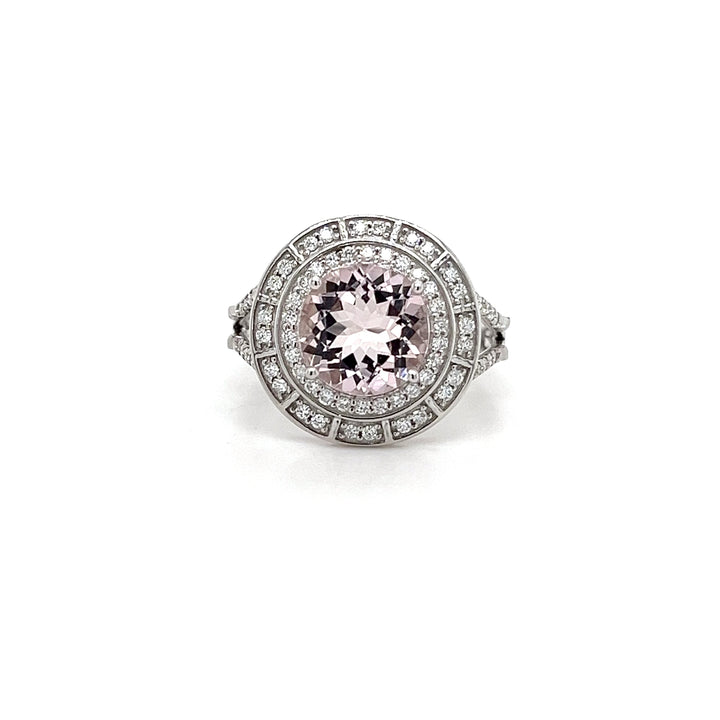 14K White Gold Ring with 2.03 Carat Round-Cut Pink Morganite Gemstone (PJC34181R) - 14K White Gold Ring with 2.03 Carat Round-Cut Pink Morganite Gemstone (PJC34181R)