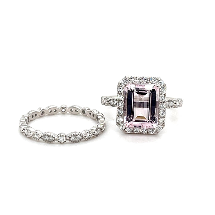 14K White Gold Ring with 3.02 Carat Octagon-Cut Pink Morganite Gemstone (PJC34192R) - 14K White Gold Ring with 3.02 Carat Octagon-Cut Pink Morganite Gemstone (PJC34192R)