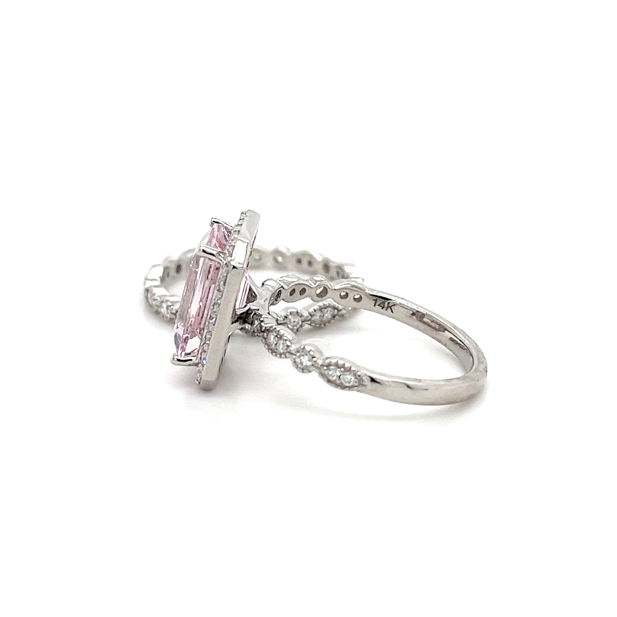 14K White Gold Ring with 3.02 Carat Octagon-Cut Pink Morganite Gemstone (PJC34192R)
