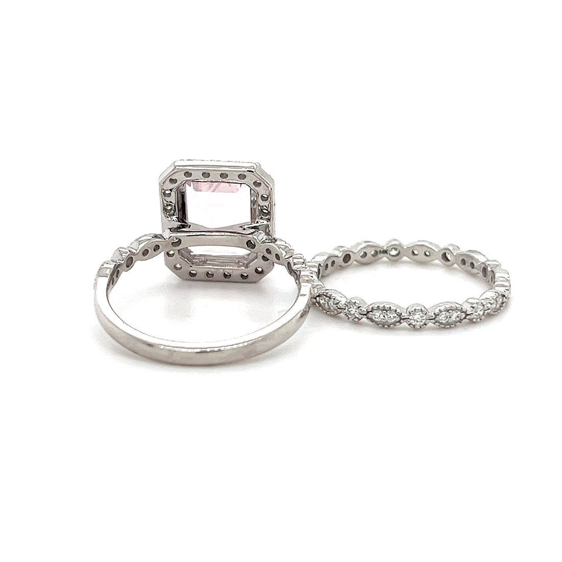 14K White Gold Ring with 3.02 Carat Octagon-Cut Pink Morganite Gemstone (PJC34192R)