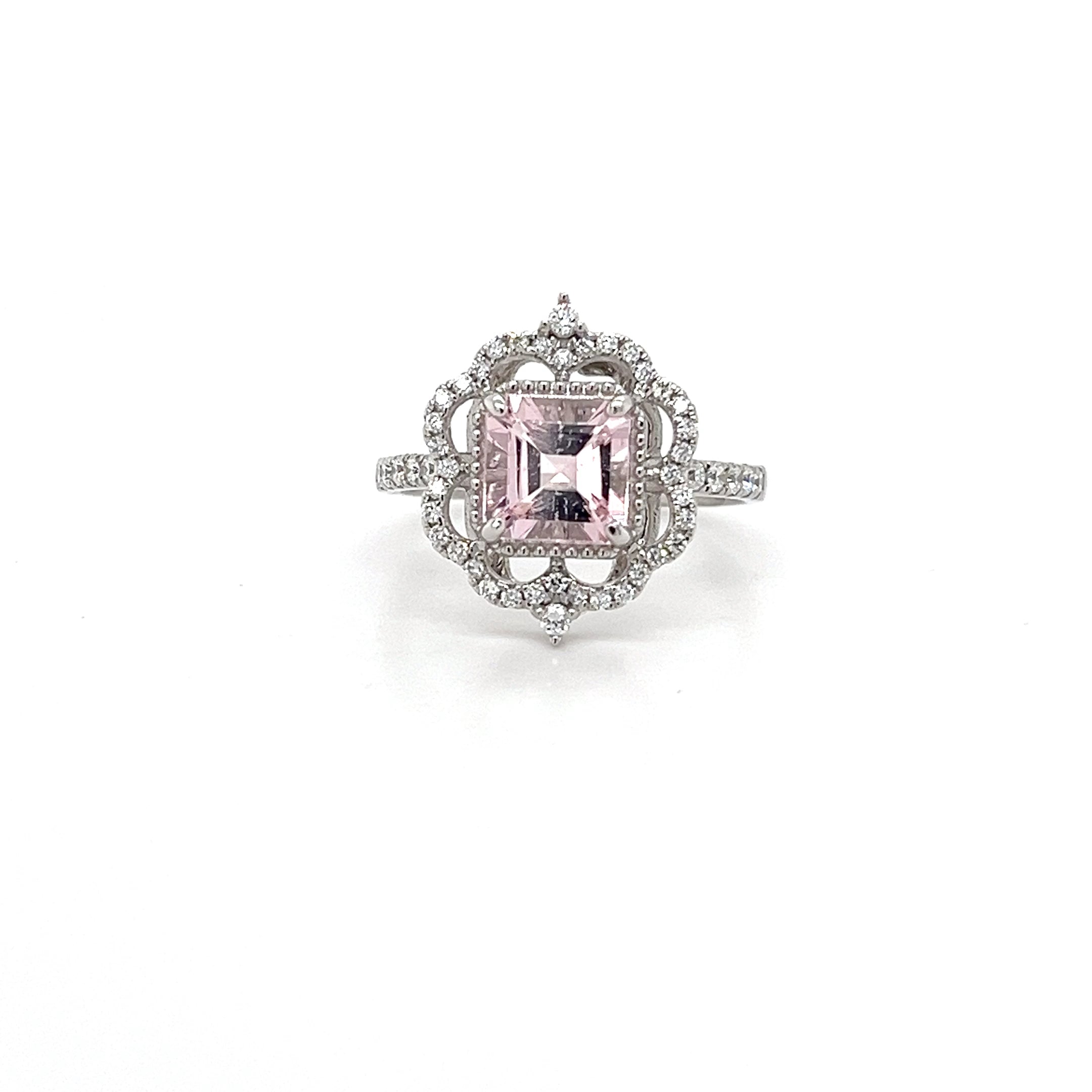 14K White Gold Ring with 1.4 Carat Octagon Pink Morganite Gemstone (PJC34194R)