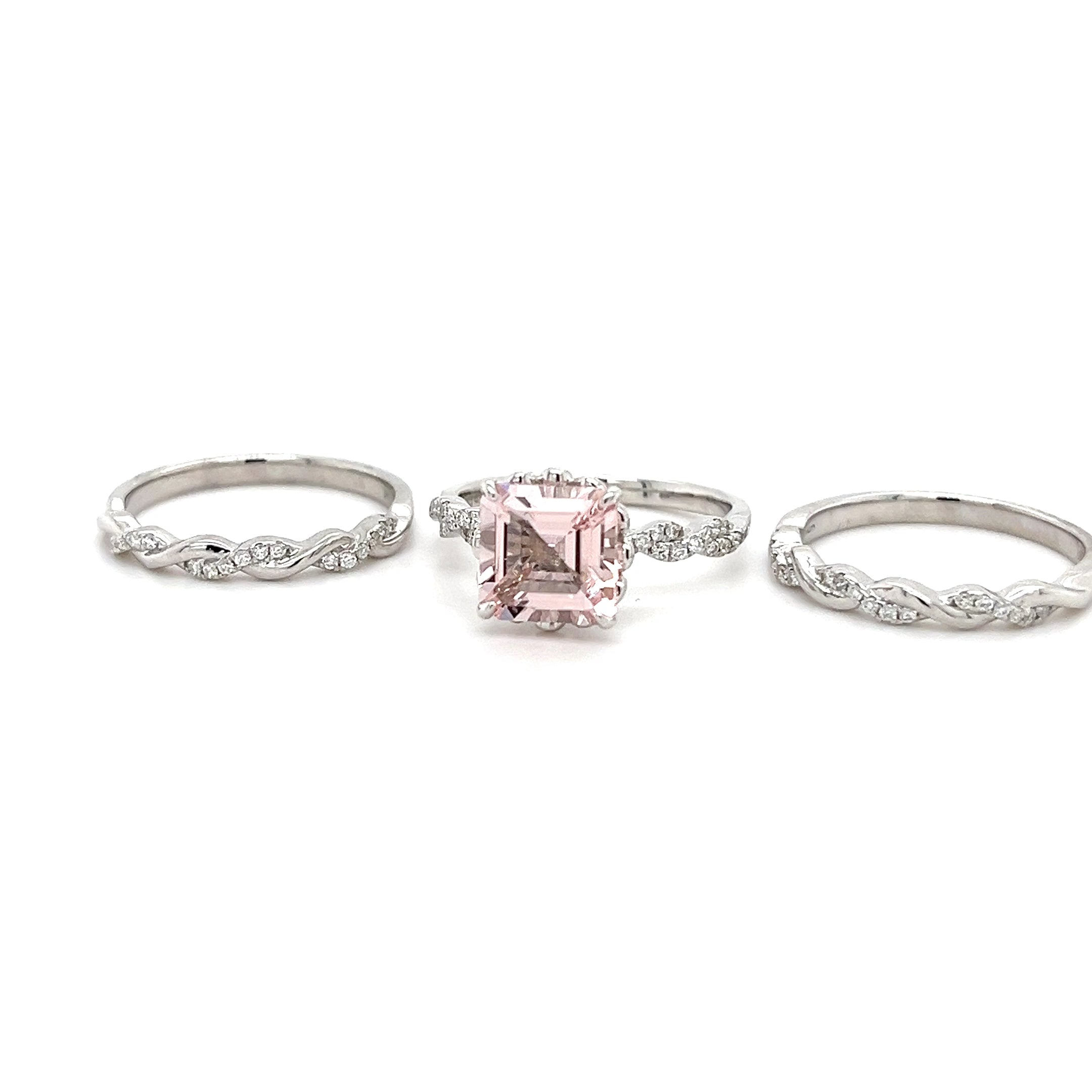 14K White Gold Ring with 2.1 Carat Octagon Pink Morganite Gemstone (PJC34198R)
