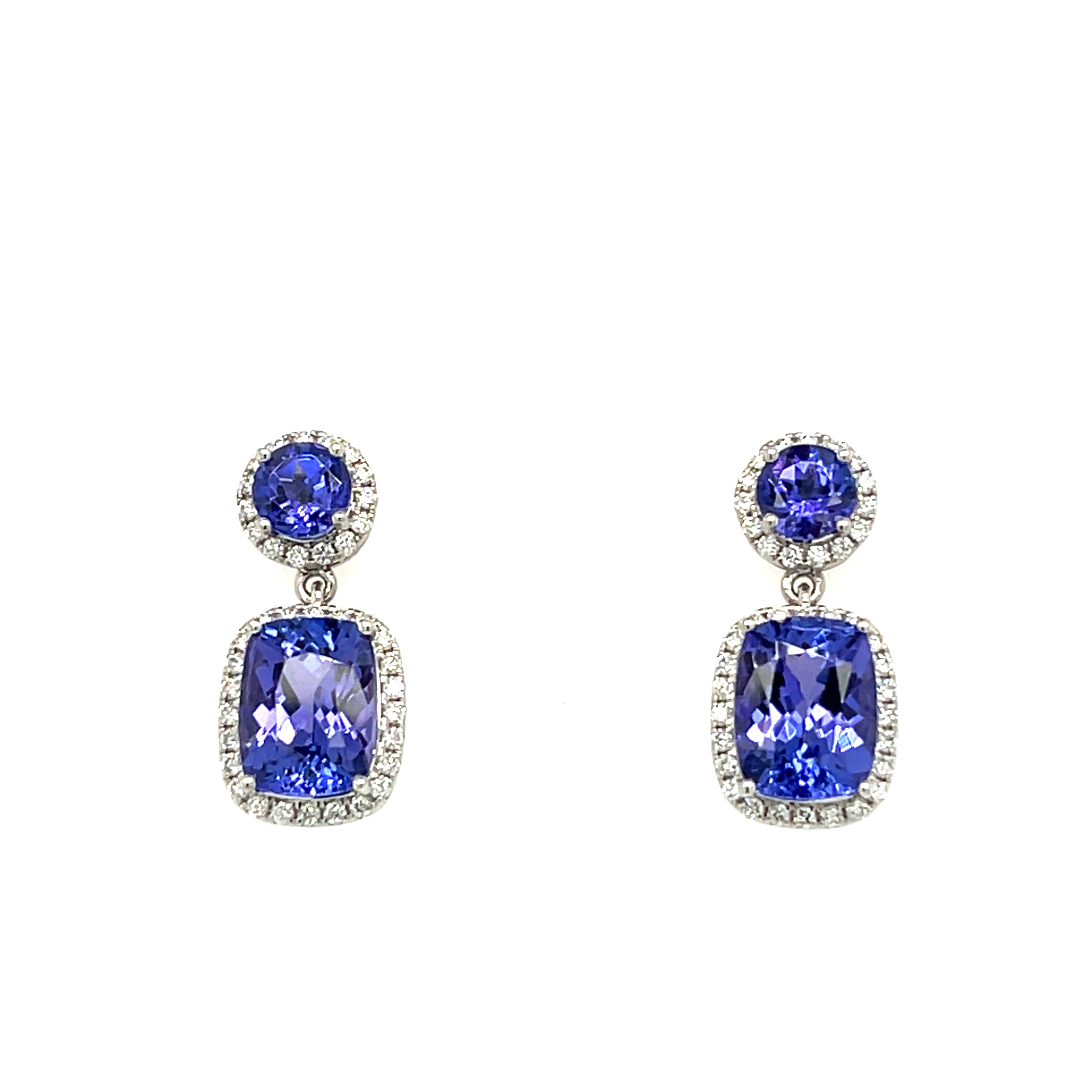 14K White Gold Rhodium-Plated Cushion-Cut Tanzanite Earrings – 4.35 Carats of Luxury (PJC34199E)