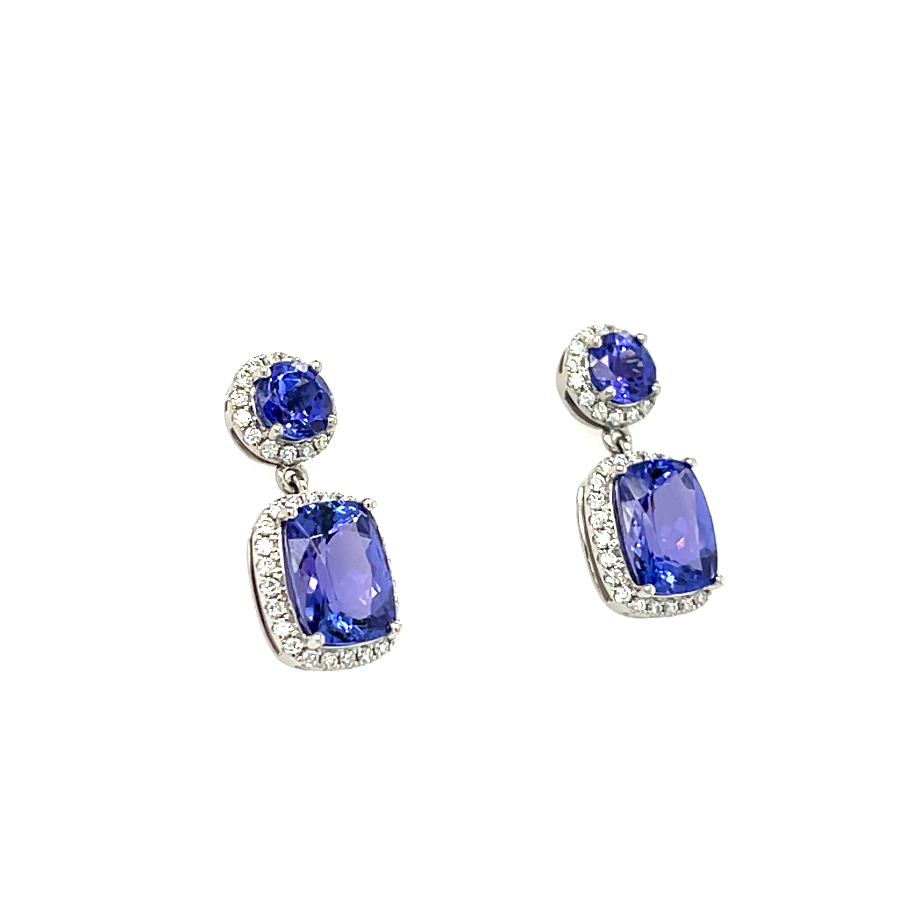 14K White Gold Rhodium-Plated Cushion-Cut Tanzanite Earrings – 4.35 Carats of Luxury (PJC34199E)