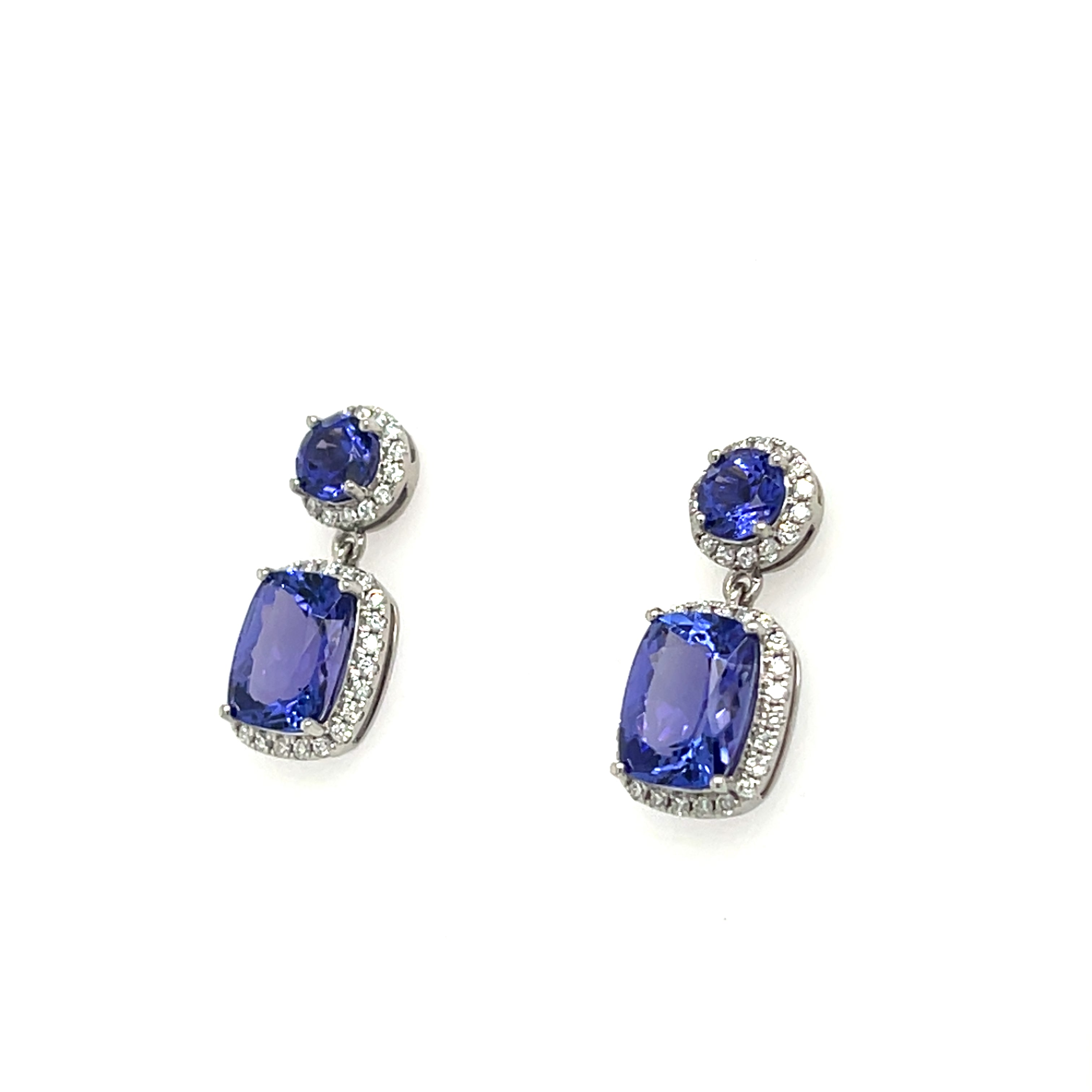 14K White Gold Rhodium-Plated Cushion-Cut Tanzanite Earrings – 4.35 Carats of Luxury (PJC34199E)