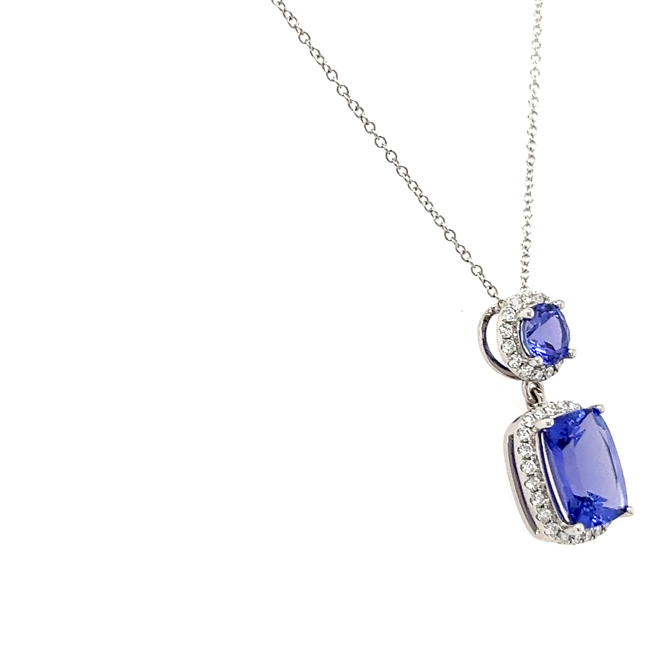 14K White Gold Necklace with Cushion-Cut Tanzanite – 2.29 Carats, Rhodium Plated (PJC34199P)