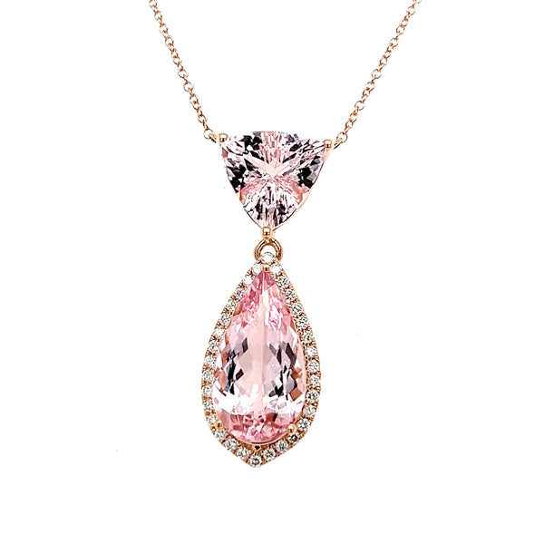 14K Rose Gold Necklace with 3.17 Carat Pear-Cut Pink Morganite Gemstone