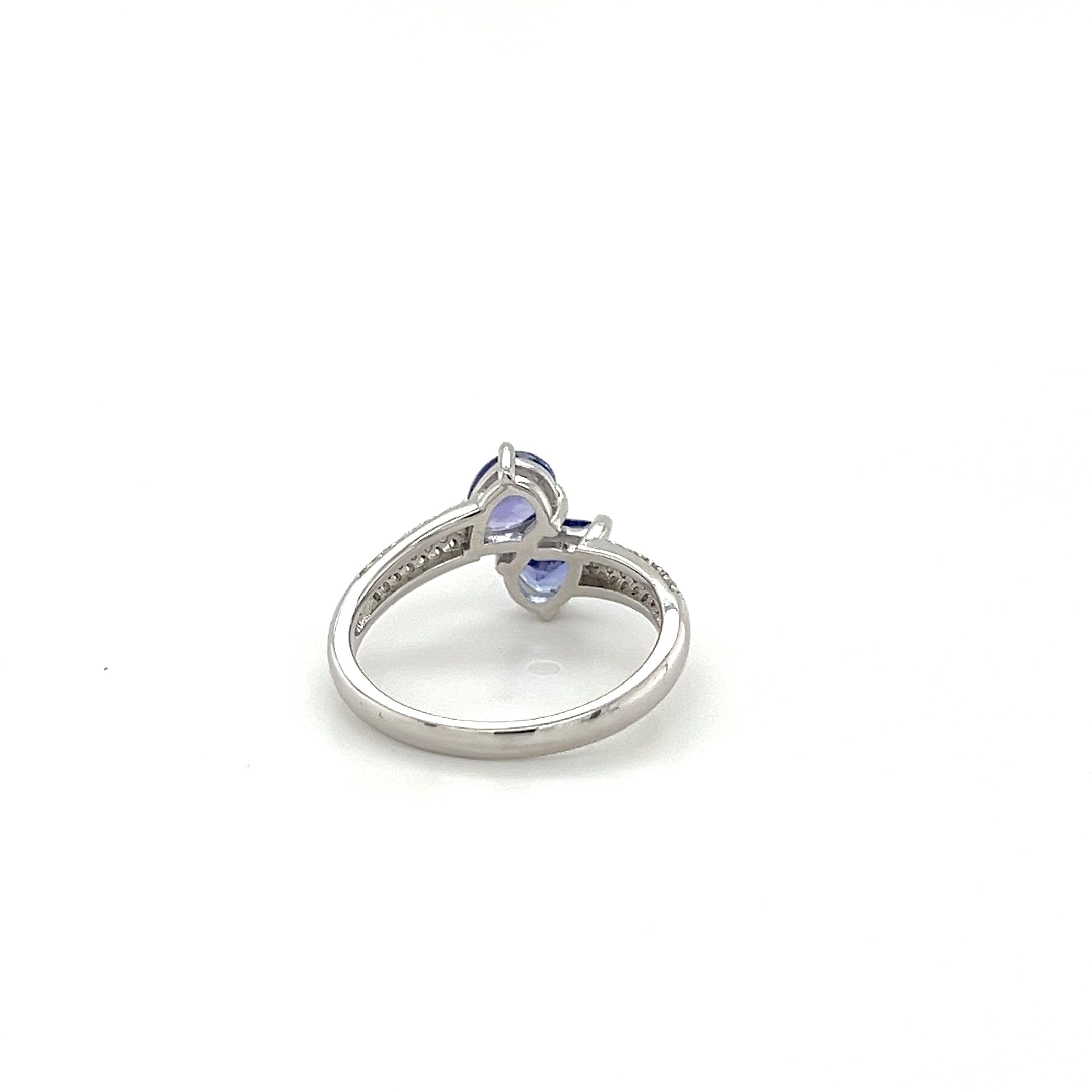 Sterling Silver Rhodium-Plated Tanzanite & White Zircon Ring – Pear & Round Cut, Size 7  1