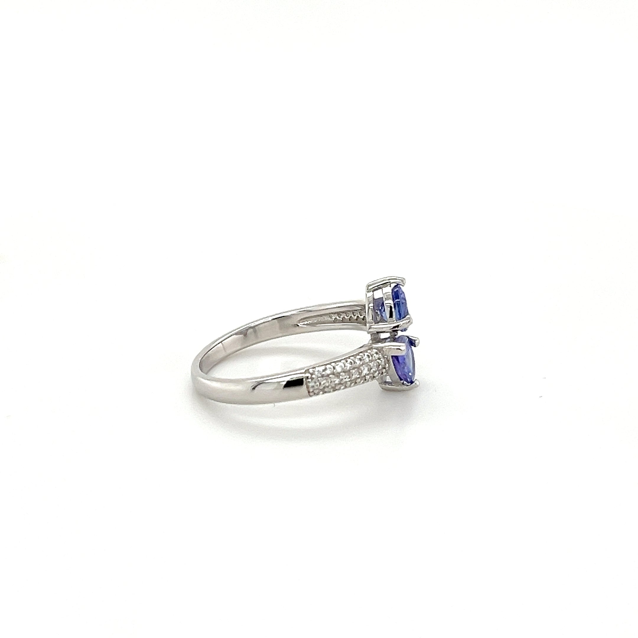 Sterling Silver Rhodium-Plated Tanzanite & White Zircon Ring – Pear & Round Cut, Size 7  2