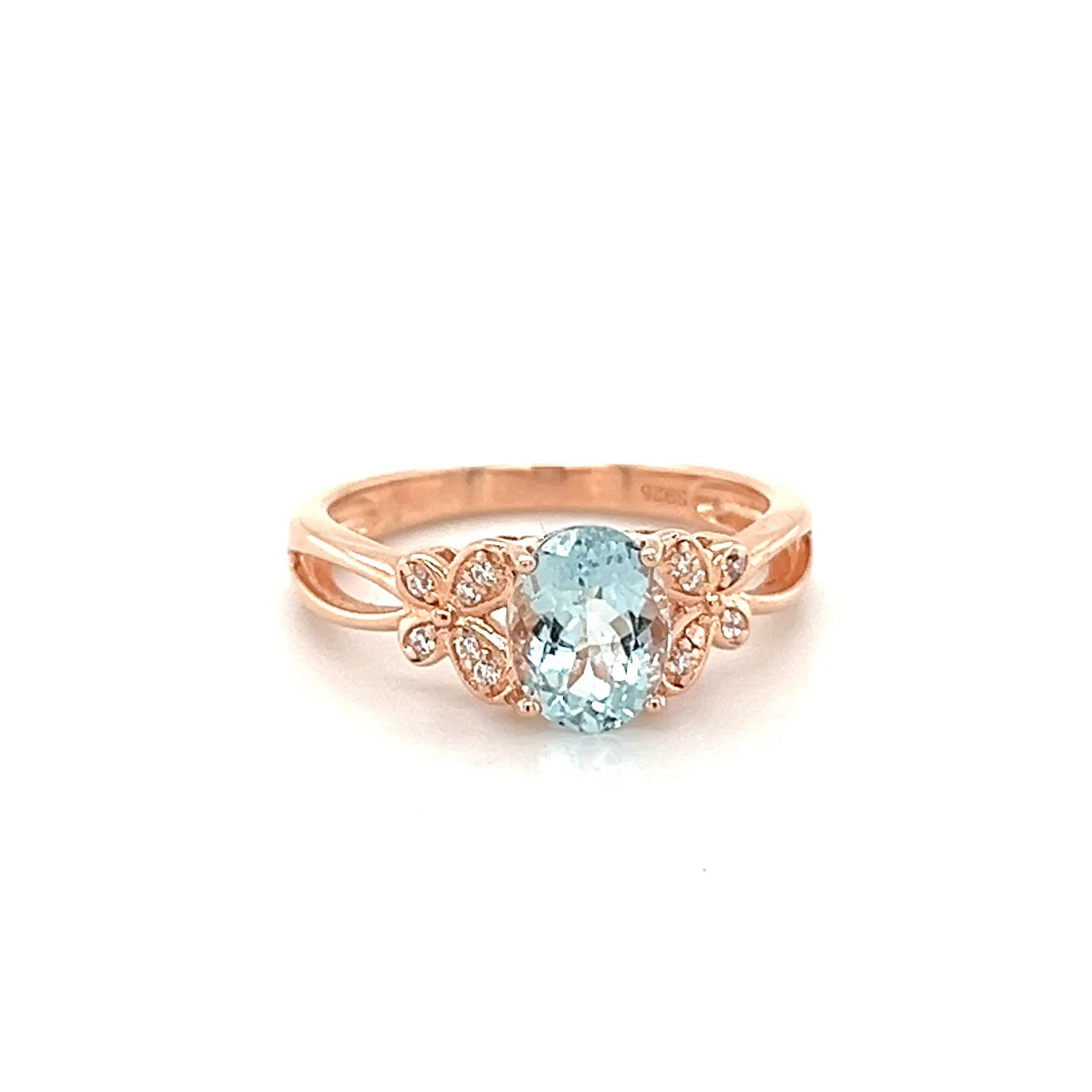 Aquamarine & White CZ Rose Gold Plated Sterling Silver Ring