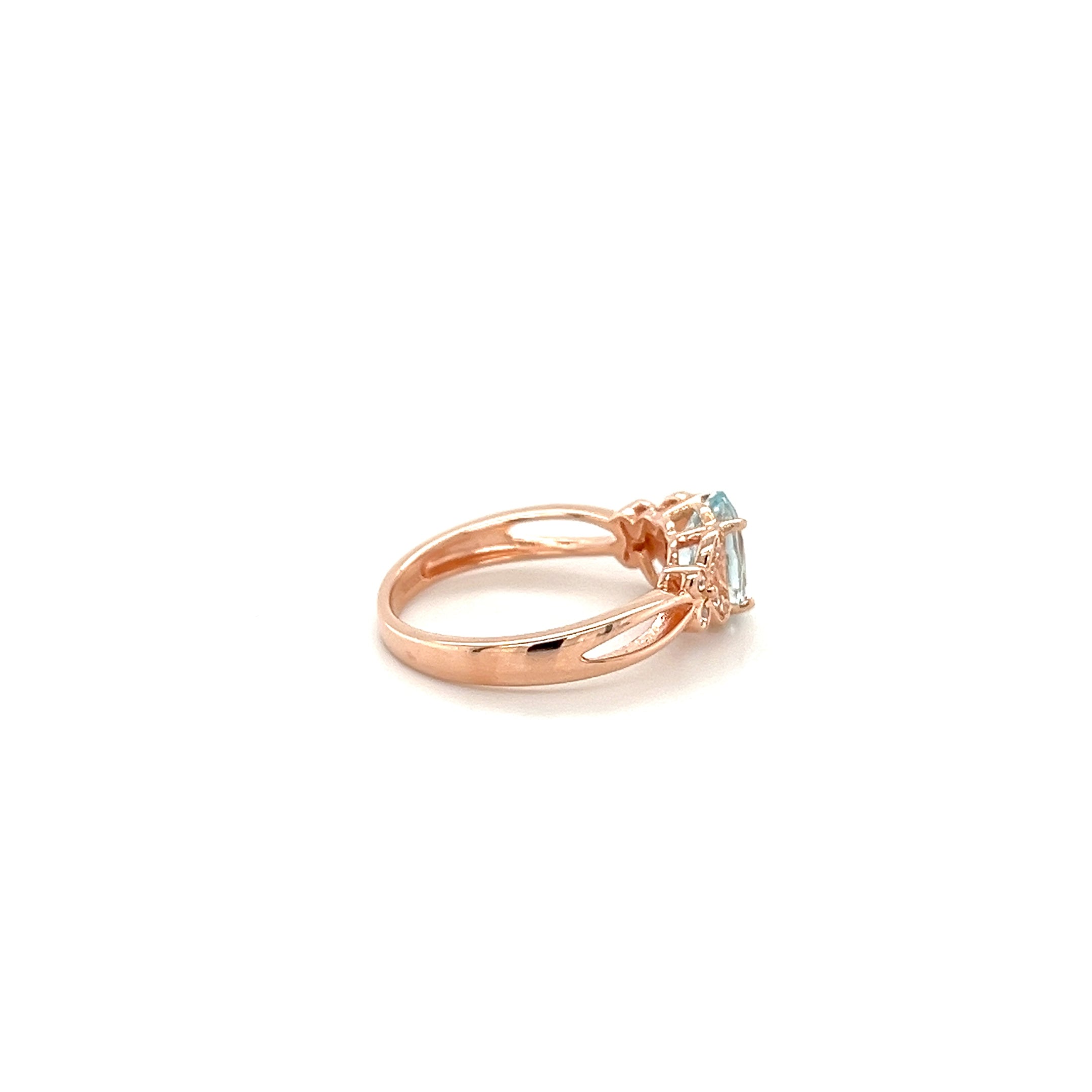 Aquamarine & White CZ Rose Gold Plated Sterling Silver Ring 1