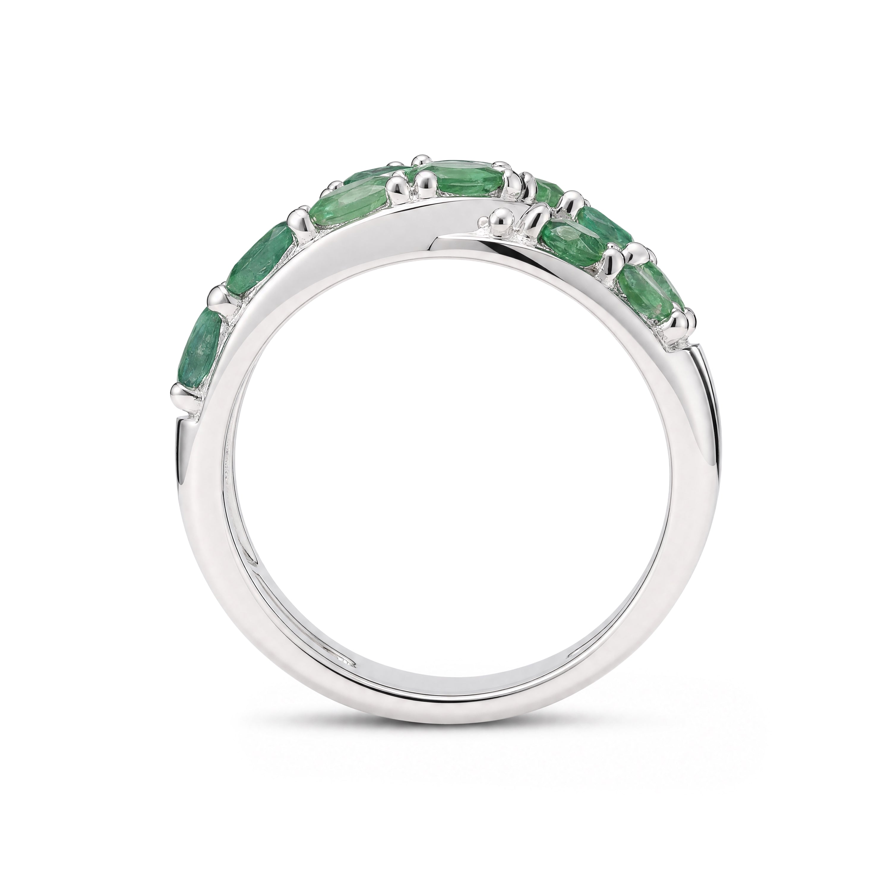 Natural Untreated Emerald Criss-Cross Ring in Rhodium-Plated 925 Sterling Silver