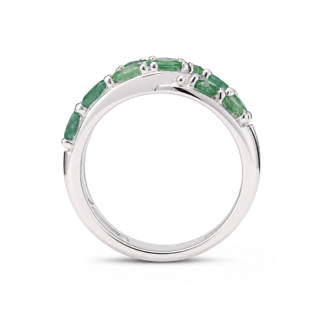 Natural Untreated Emerald Criss-Cross Ring in Rhodium-Plated 925 Sterling Silver