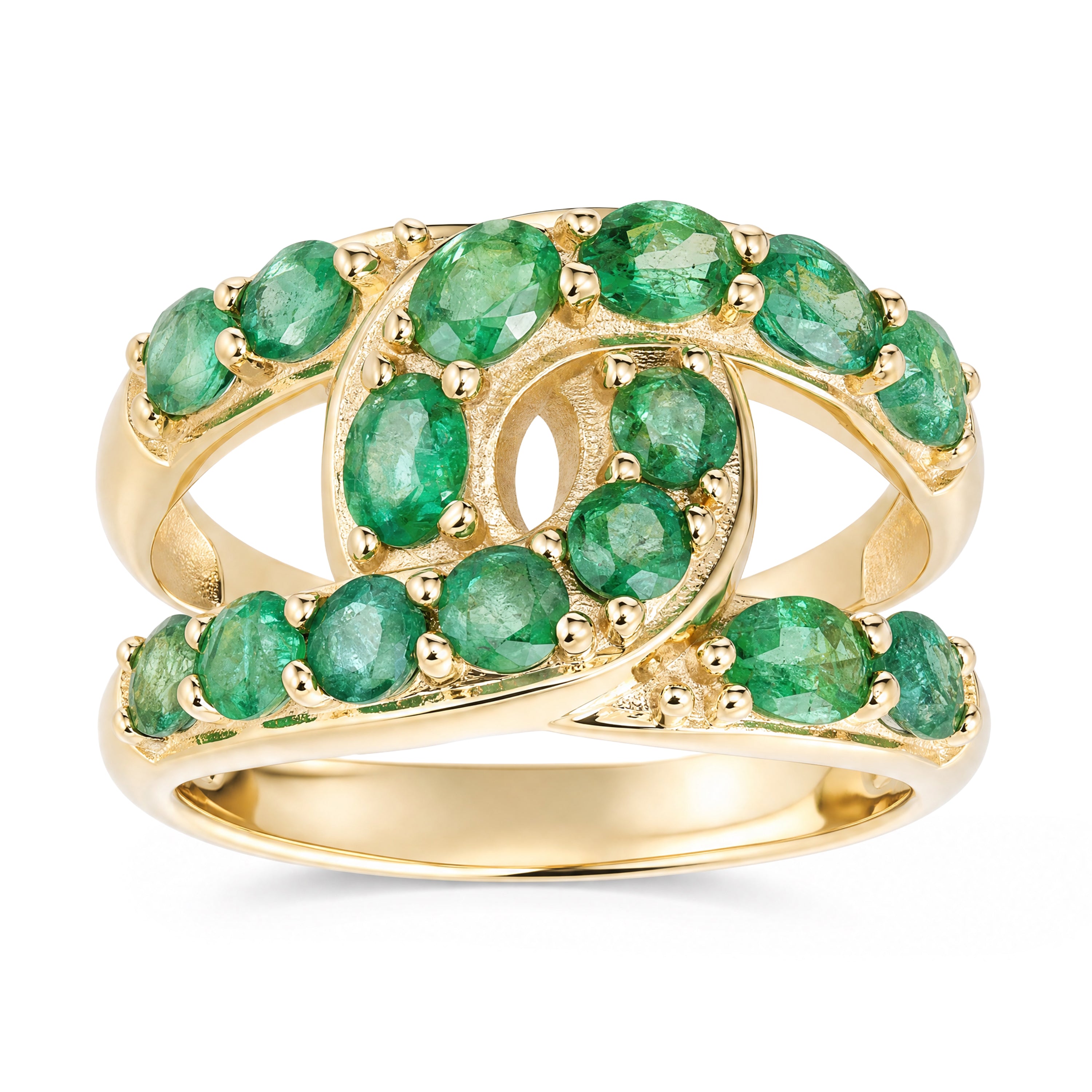 Natural Emerald Ring in 18K Yellow Gold Plated 925 Sterling Silver