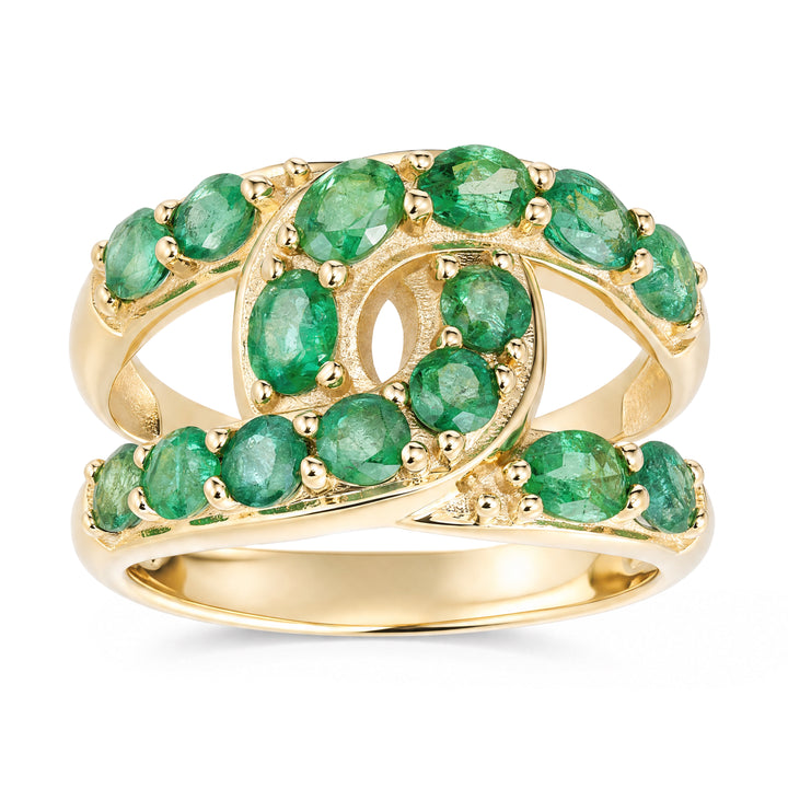 Emerald Verdora Crossover Statement Ring in 14K Gold-Plated Silver, 2.10 Ctw - Emerald Verdora Crossover Statement Ring in 14K Gold-Plated Silver, 2.10 Ctw
