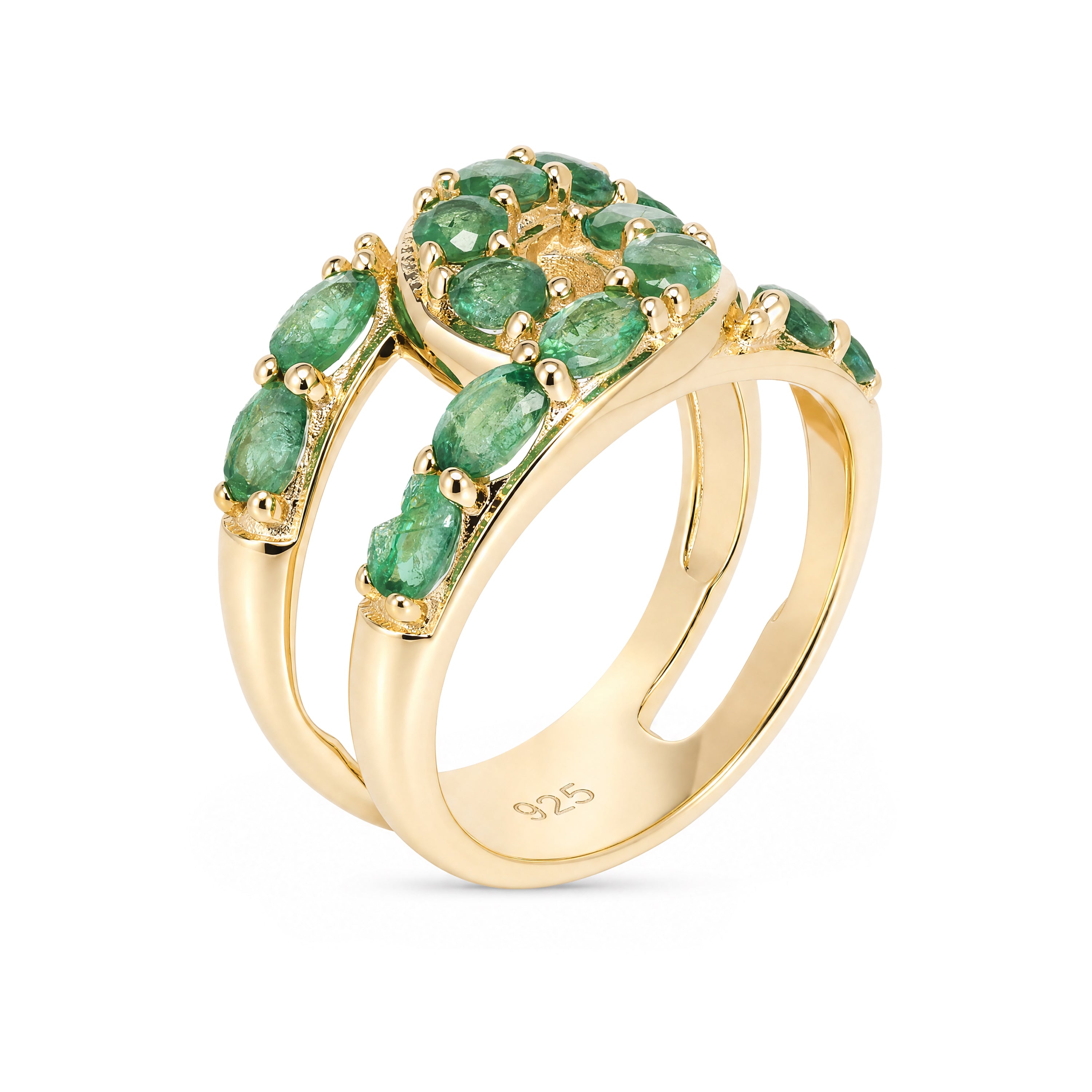 Natural Emerald Ring in 18K Yellow Gold Plated 925 Sterling Silver