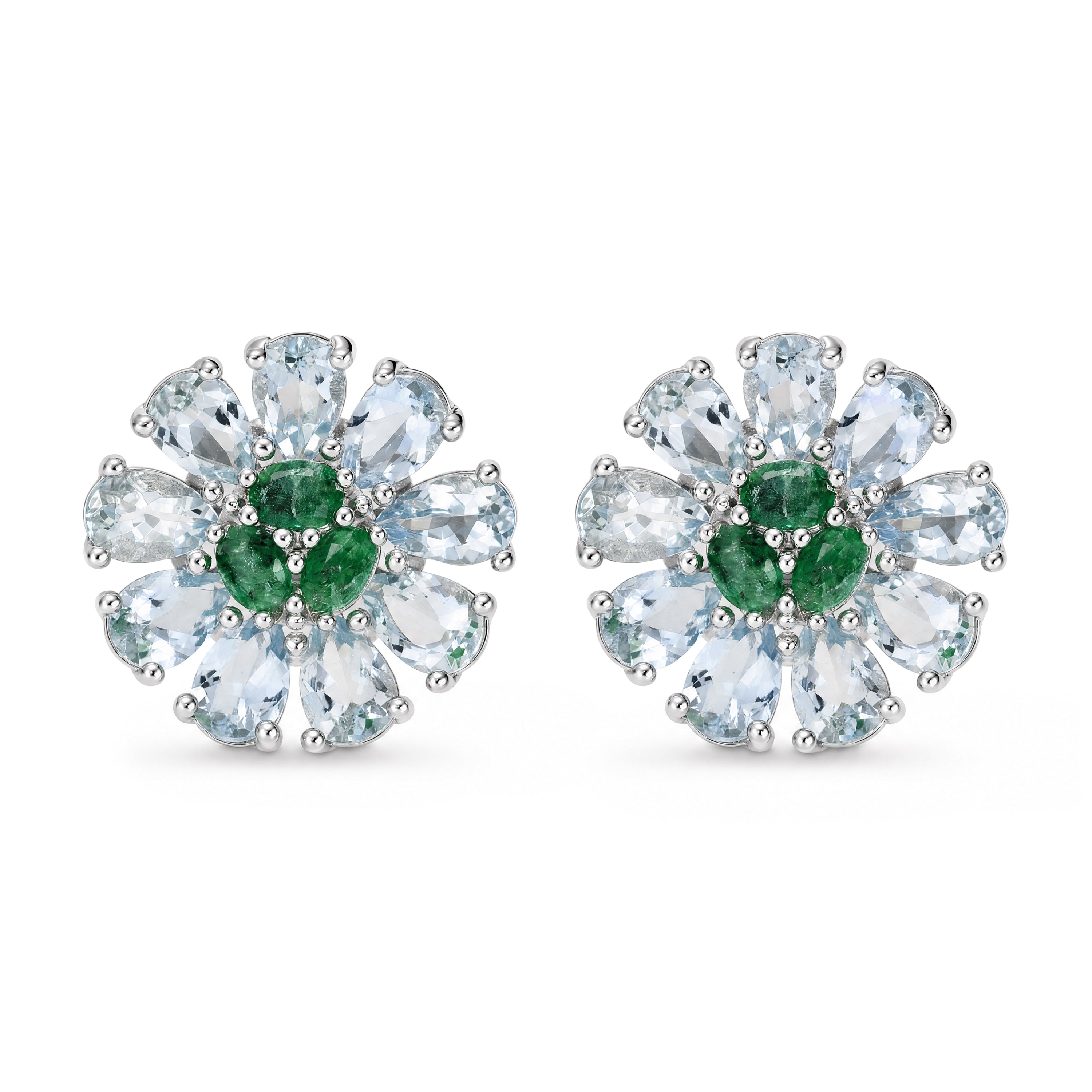Natural Aquamarine & Emerald Drop Earrings in 925 Sterling Silver