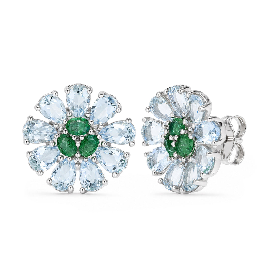 Natural Aquamarine & Emerald Drop Earrings in 925 Sterling Silver