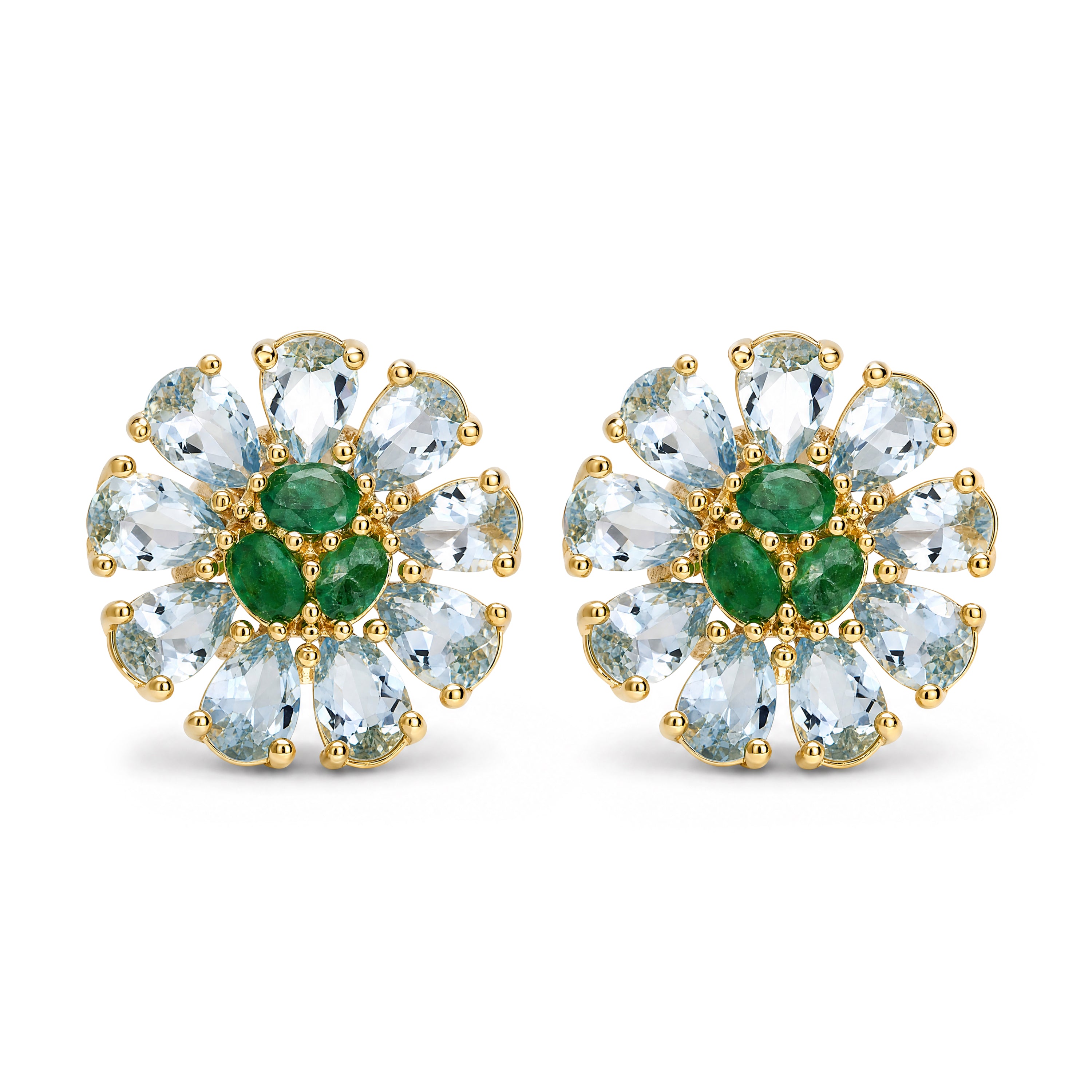 Natural Aquamarine & Emerald Statement Earrings in 18K Gold Plated Sterling Silver