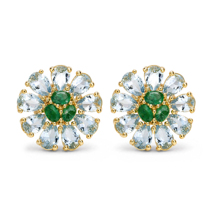 Natural Aquamarine & Emerald Statement Earrings in 18K Gold Plated Sterling Silver - Natural Aquamarine & Emerald Statement Earrings in 18K Gold Plated Sterling Silver