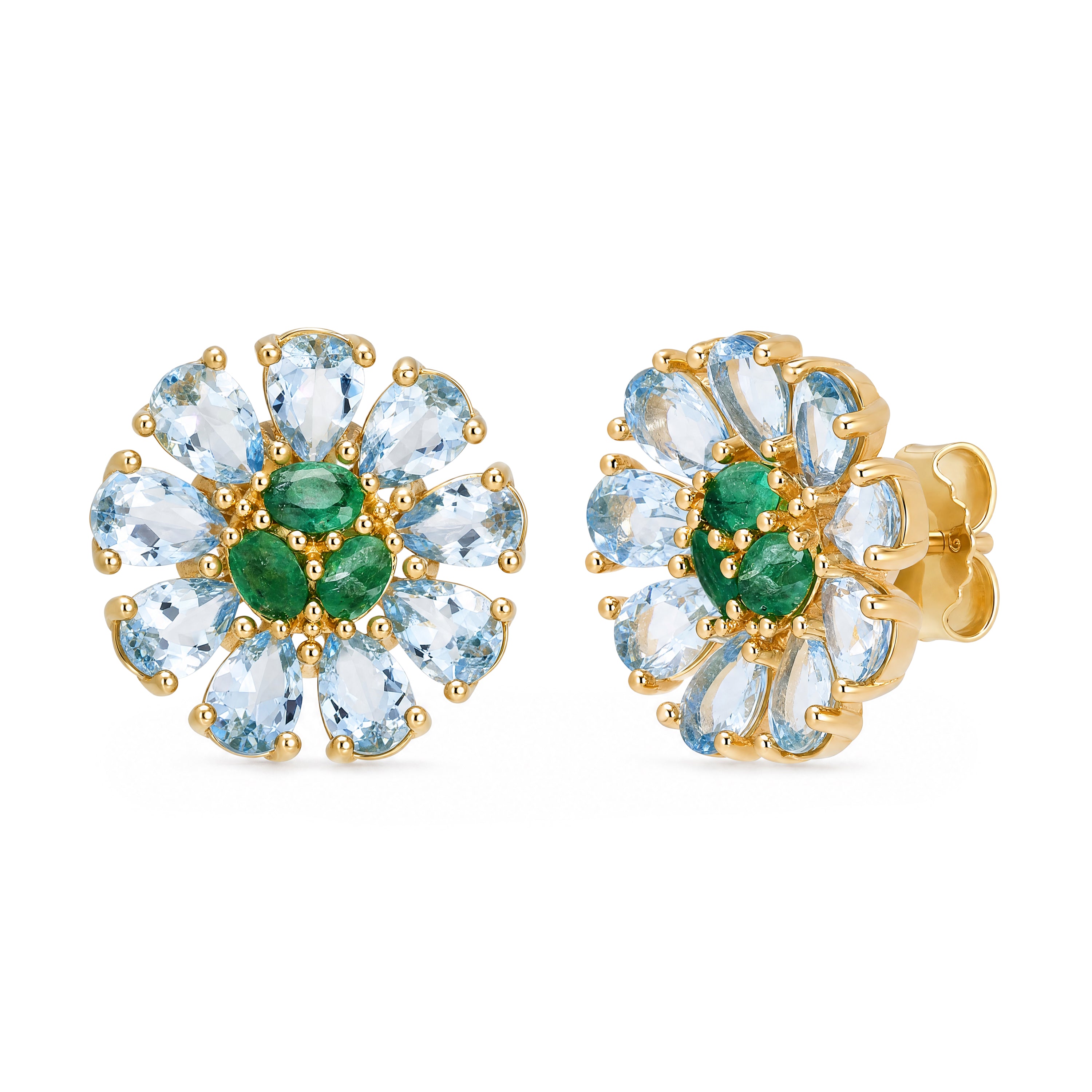 Natural Aquamarine & Emerald Statement Earrings in 18K Gold Plated Sterling Silver